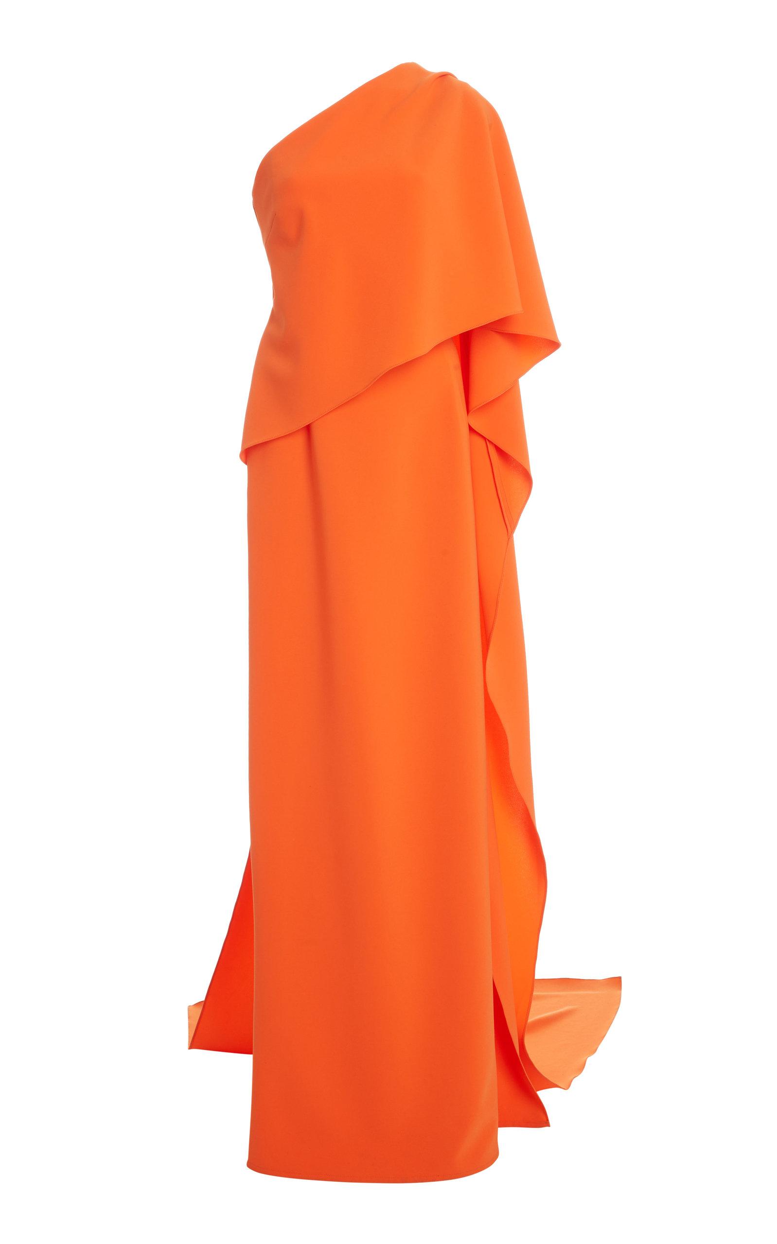 Carolina Herrera One-shoulder Draped Cape Crepe Gown in Orange | Lyst