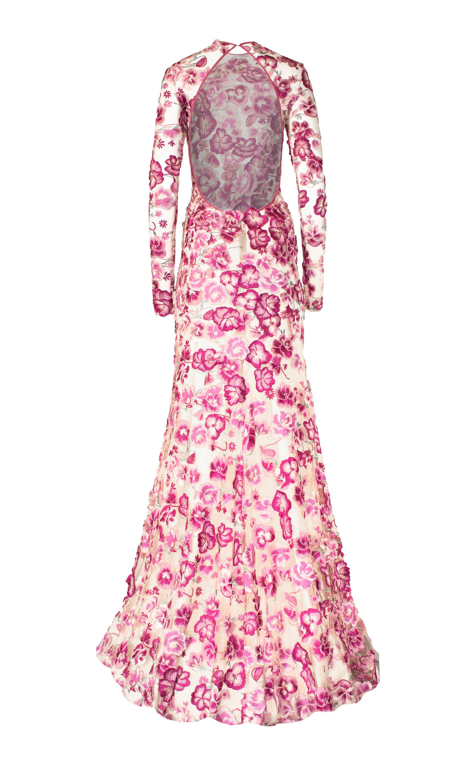 Naeem Khan Floral Appliquéd Gown in Pink