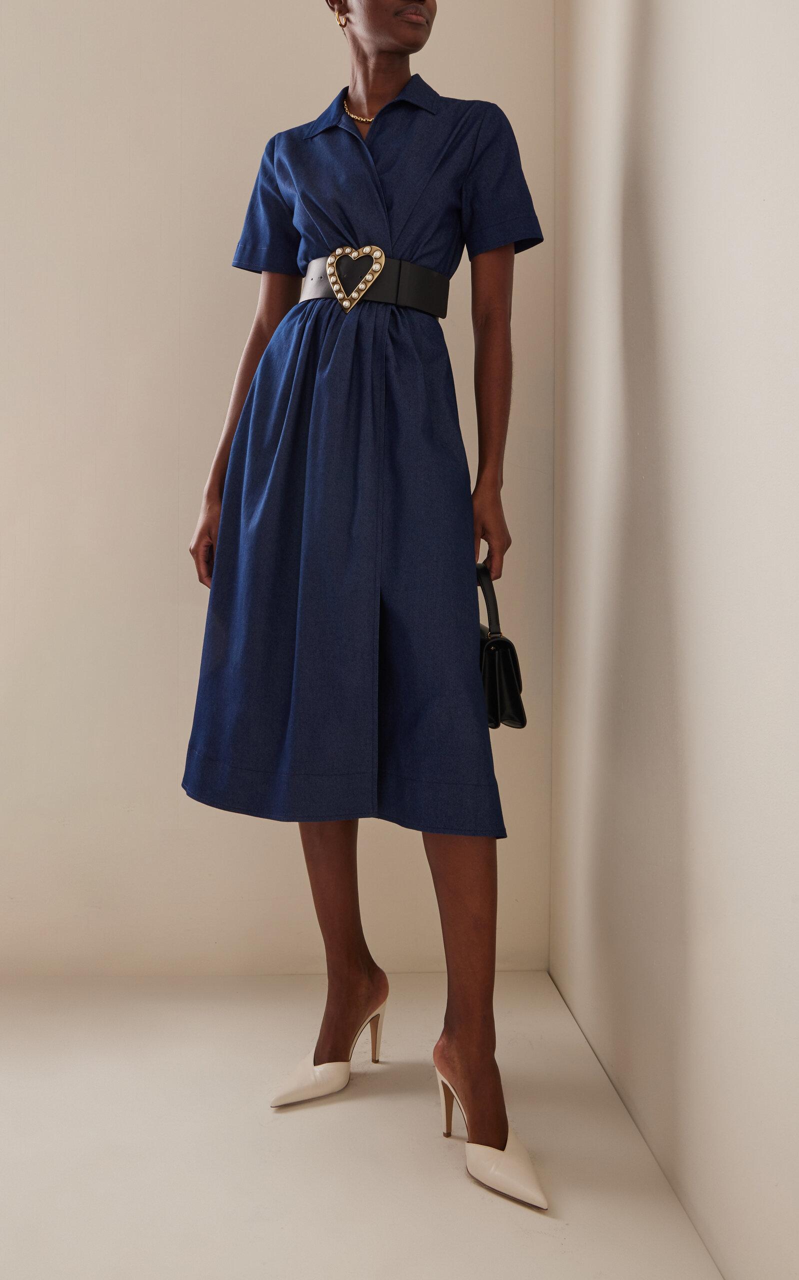 Carolina Herrera A-line Stretch Denim Midi Shirt Dress in Blue | Lyst