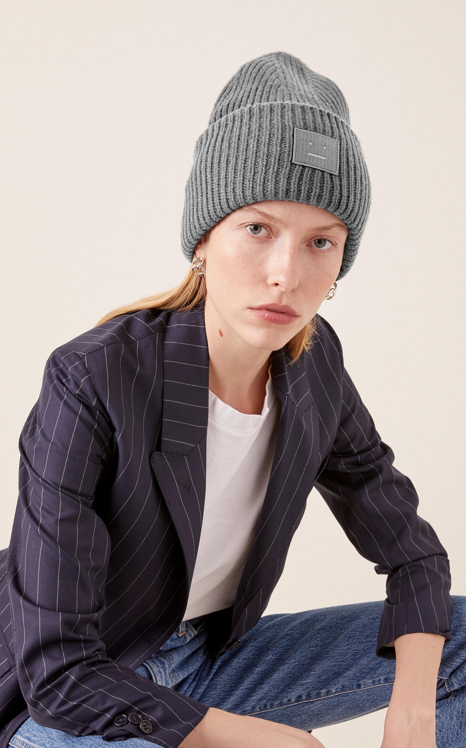 Acne Studios Wool Ribbed Beanie Hat in 