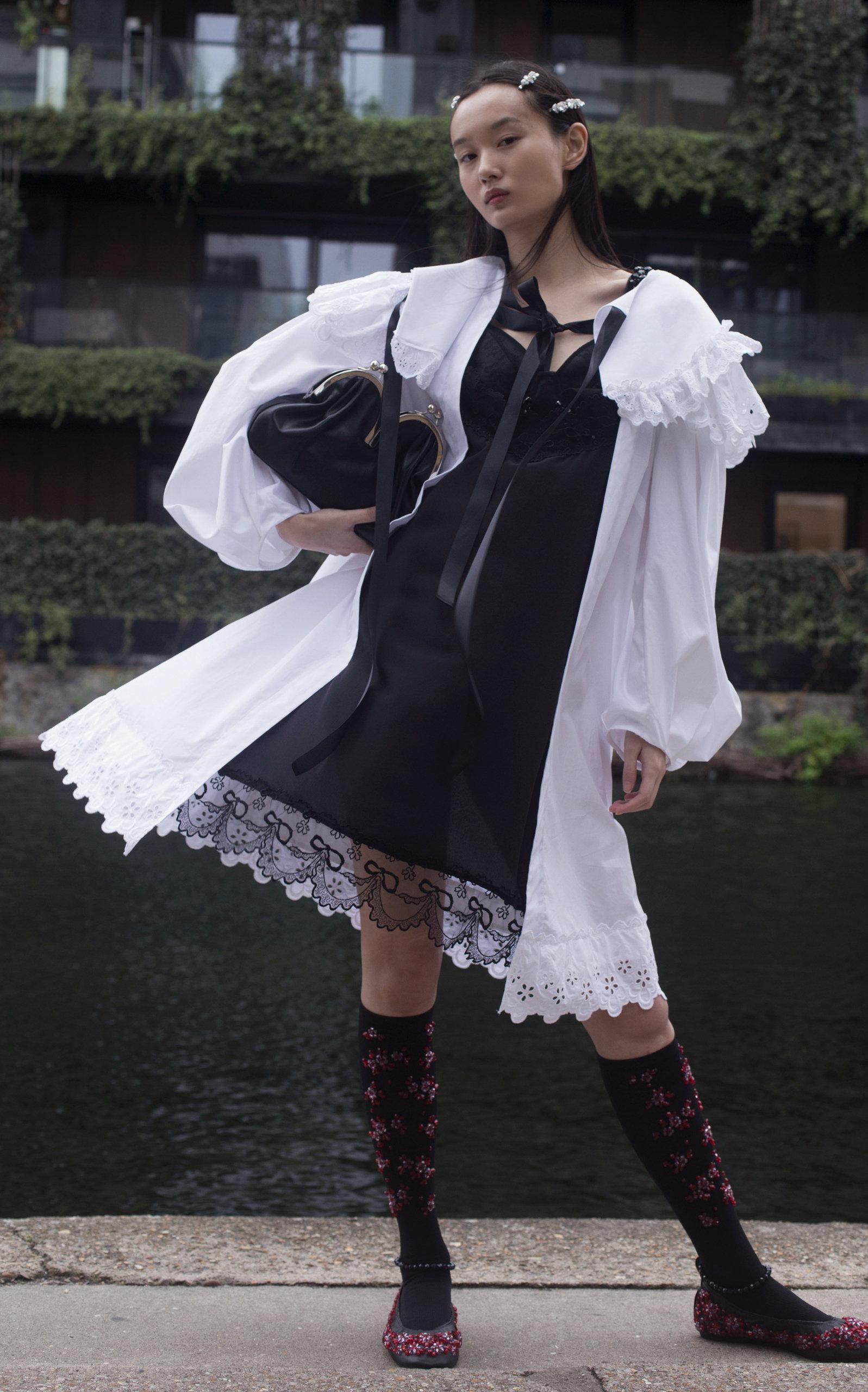 Simone Rocha Layered Silk And Cotton Midi Dress in Black Lyst