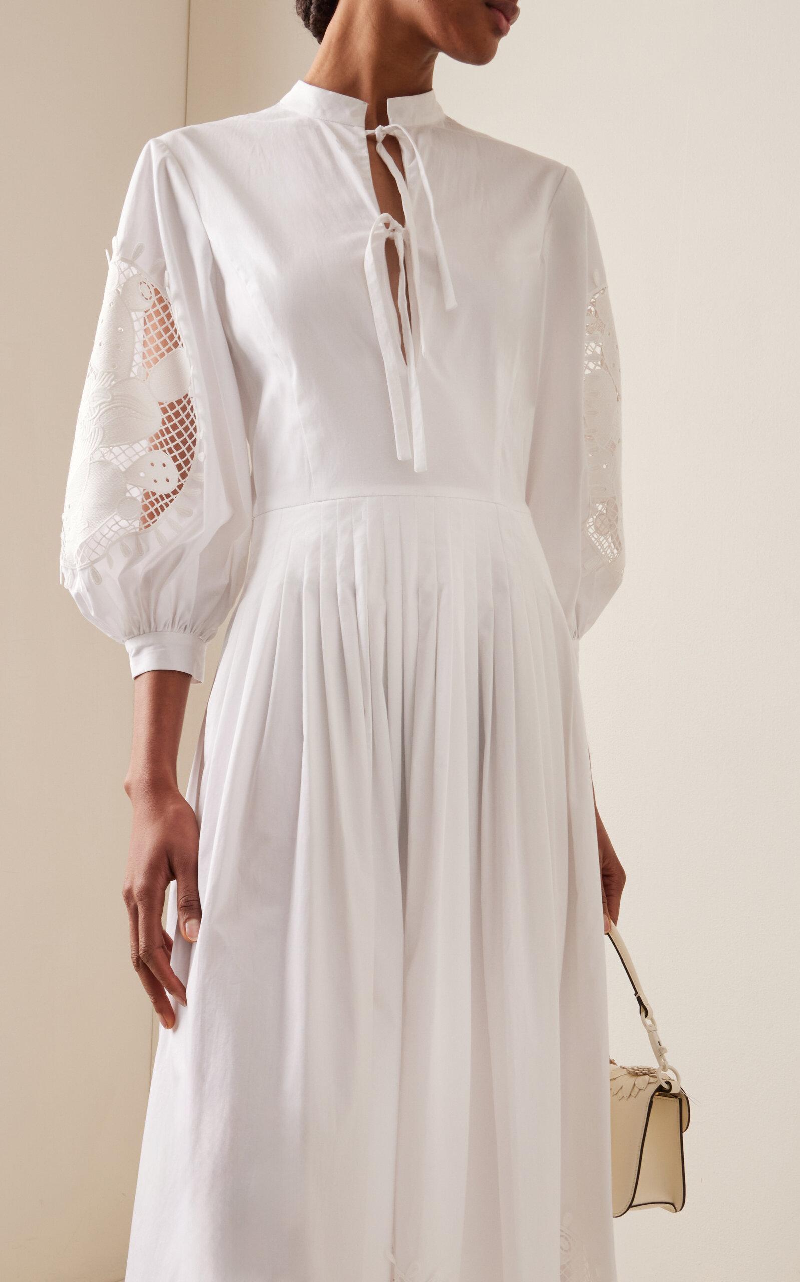 knee length dresses for ladies Martha Embroidered Poplin Dress White / M main image 1