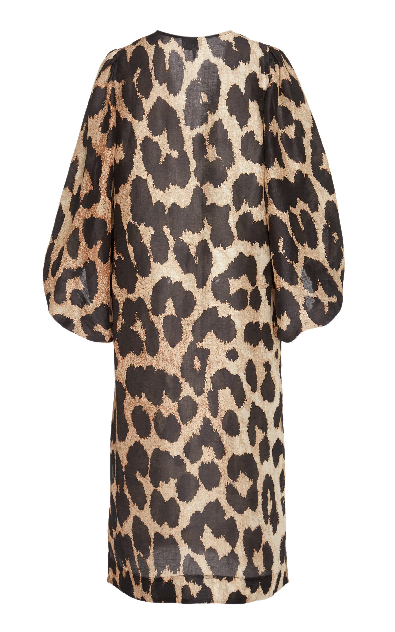 Ganni Leopard-print Linen-silk Blend Midi Dress in Brown | Lyst Canada