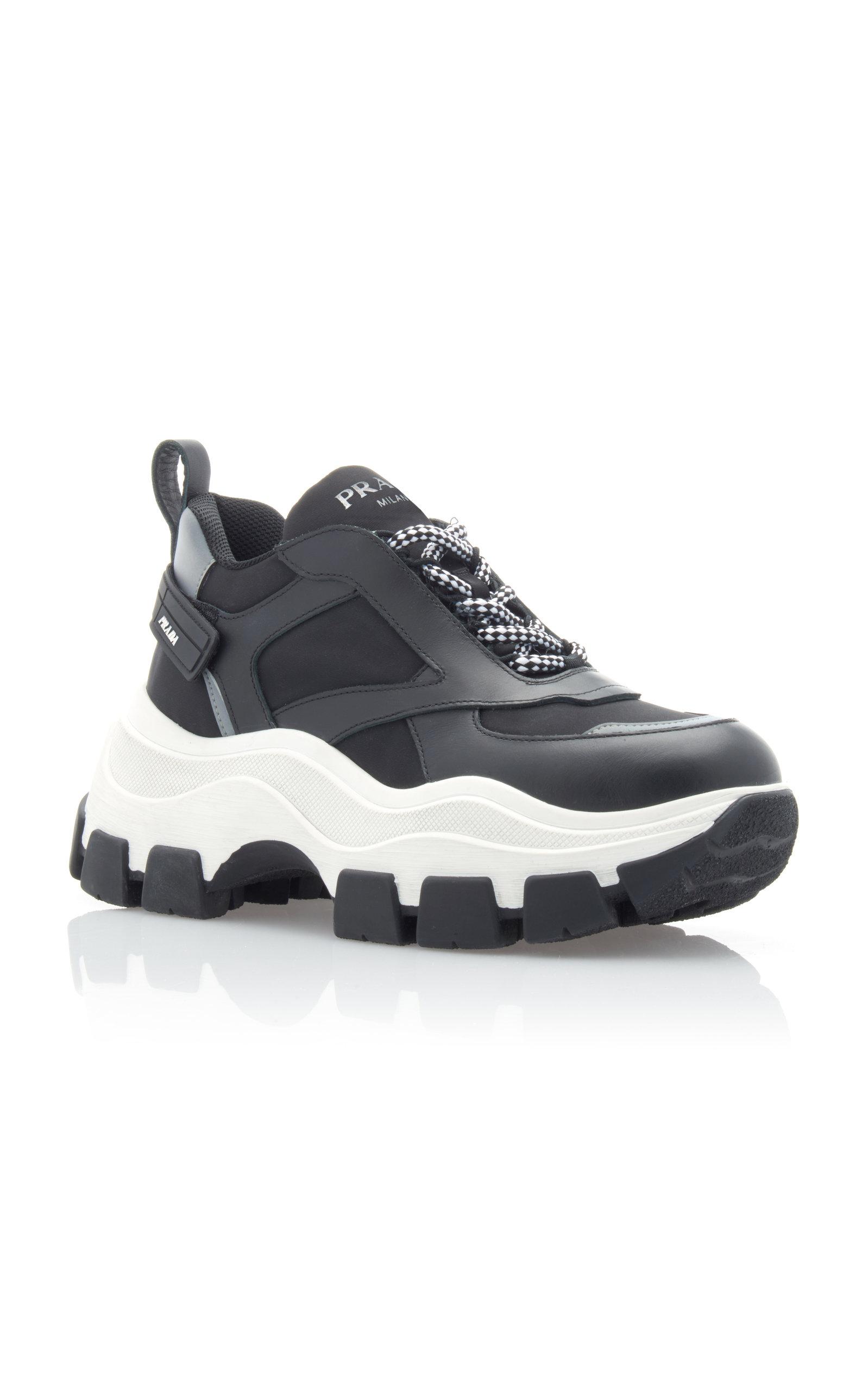 prada leather sneakers with rubber trim