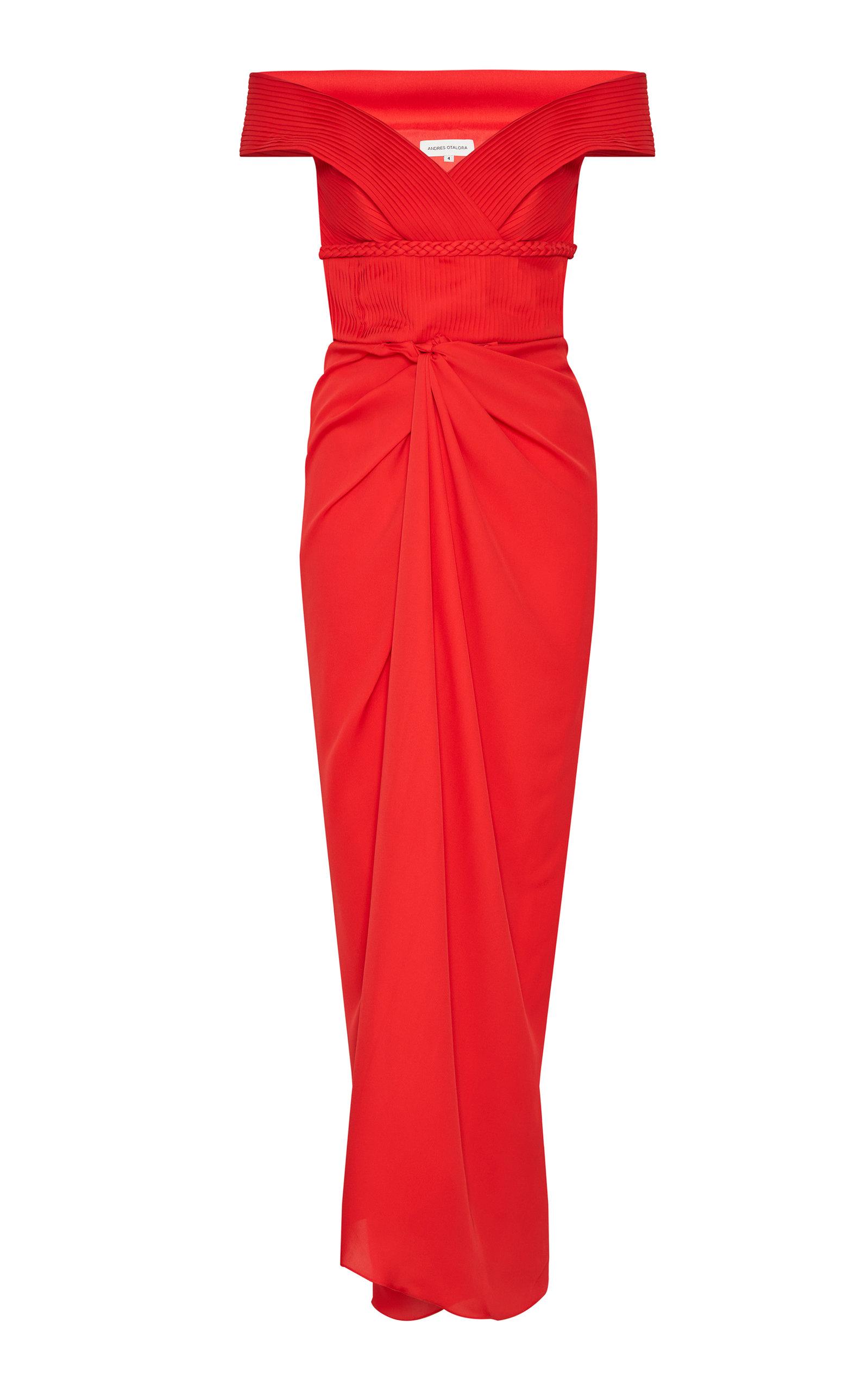 ANDRES OTALORA Soledad Pleated Silk Georgette Midi Dress in Red | Lyst