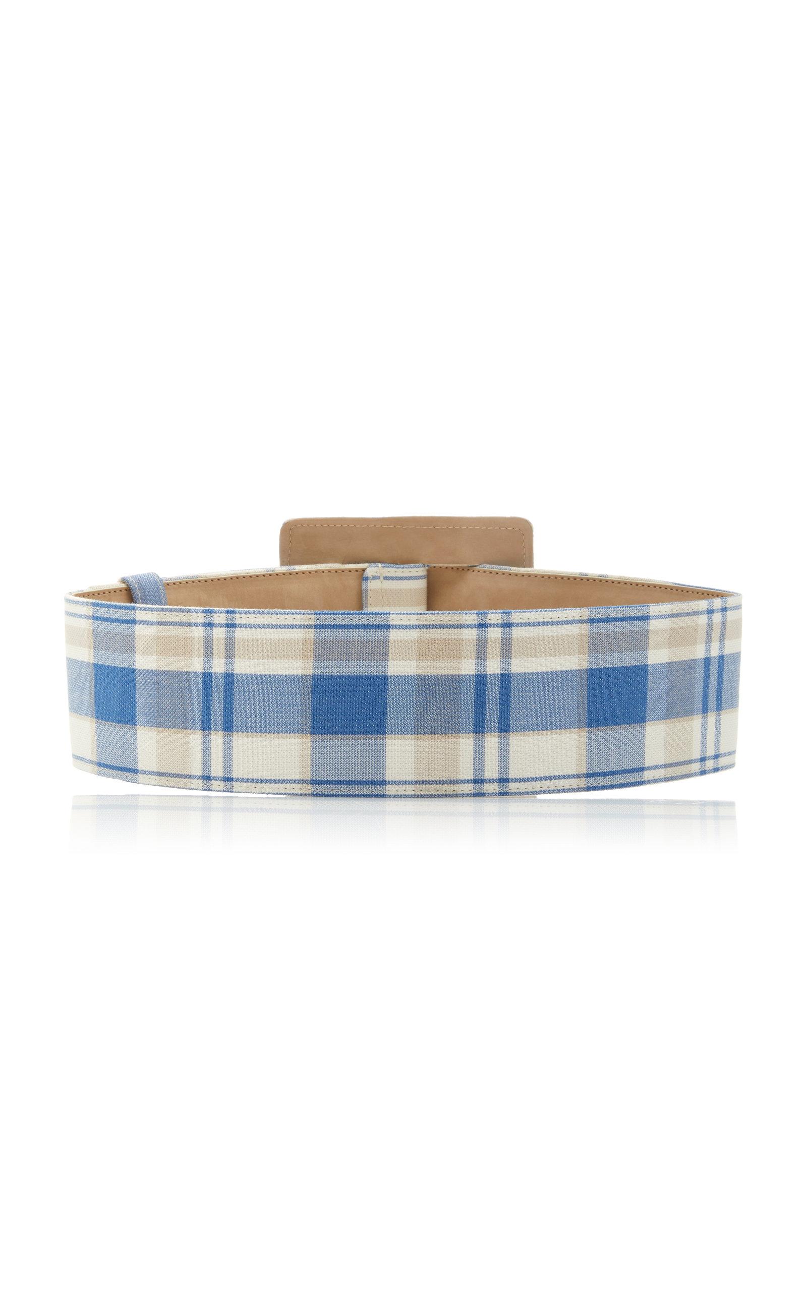 Carolina Herrera Large Buckle Cotton Plaid Belt in Blue Lyst