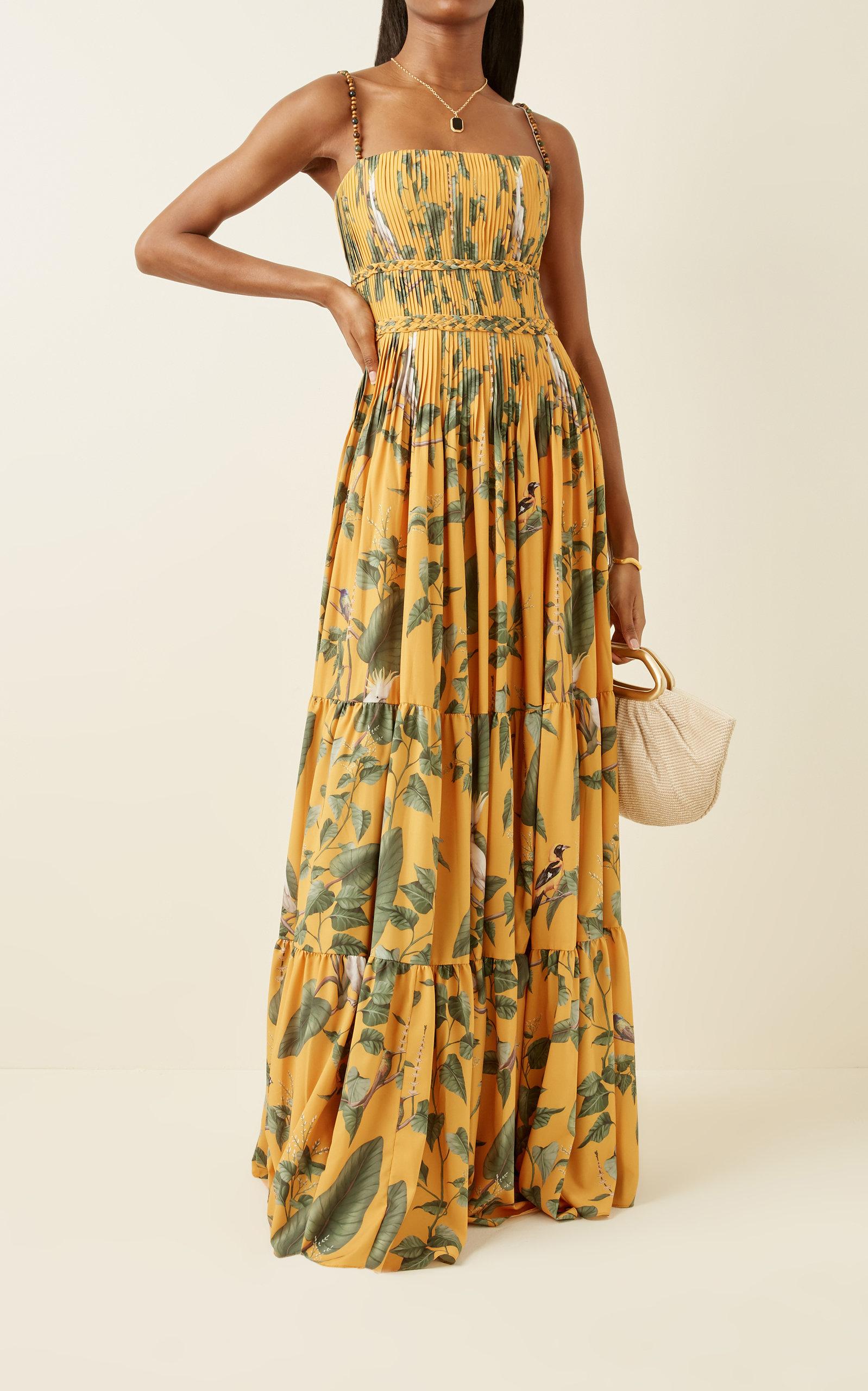 ANDRES OTALORA Exclusive Mocagua Pleated Printed Crepe Maxi Dress in Yellow  | Lyst