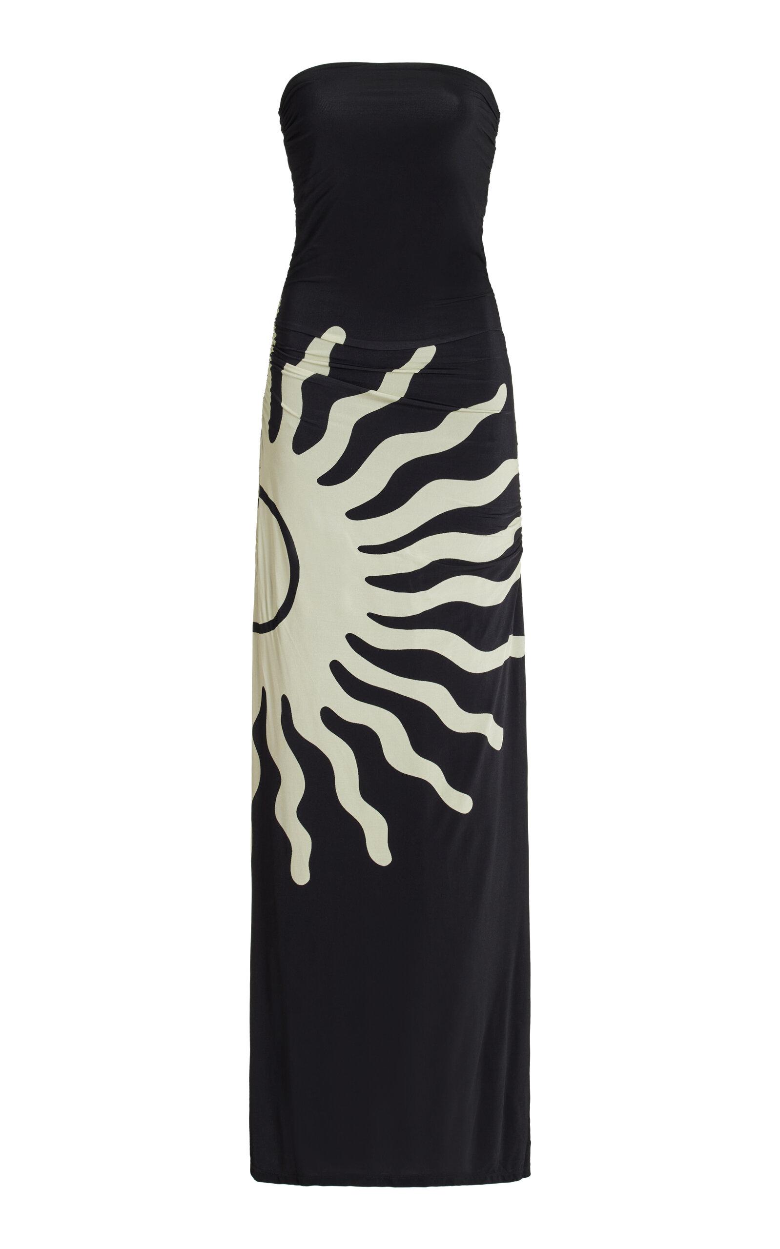 cala de la cruz daphne strapless printed jersey maxi dress Exclusive in Black handcrafted leather dress shoes