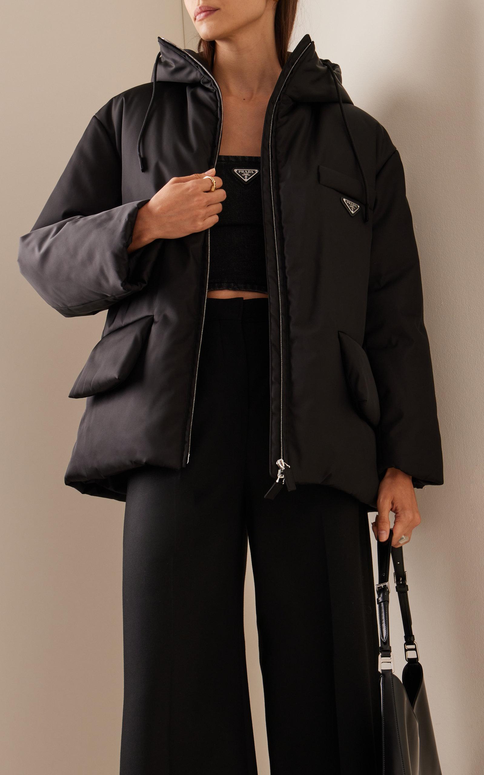 Prada Belted Re-nylon Down Jacket in Black | Lyst