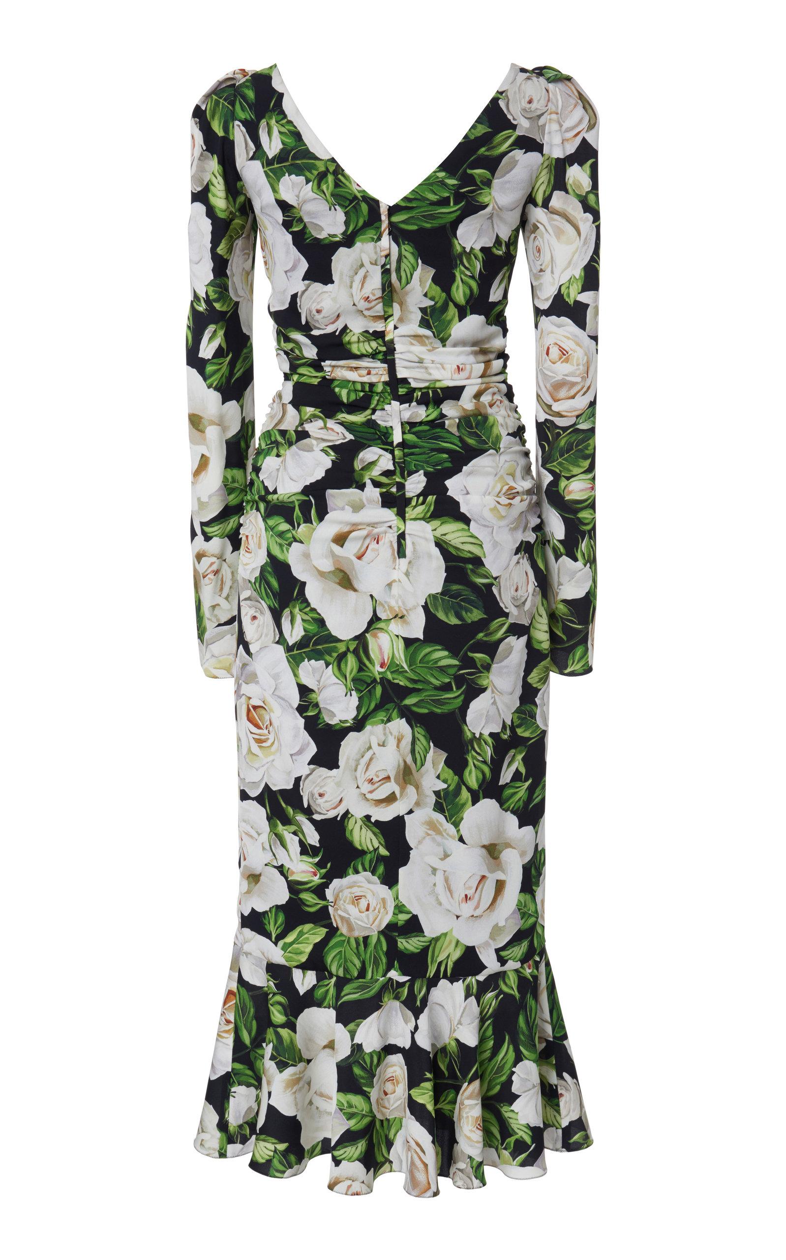 Dolce & Gabbana Synthetic Ruched Floral-print Stretch-crepe Midi 