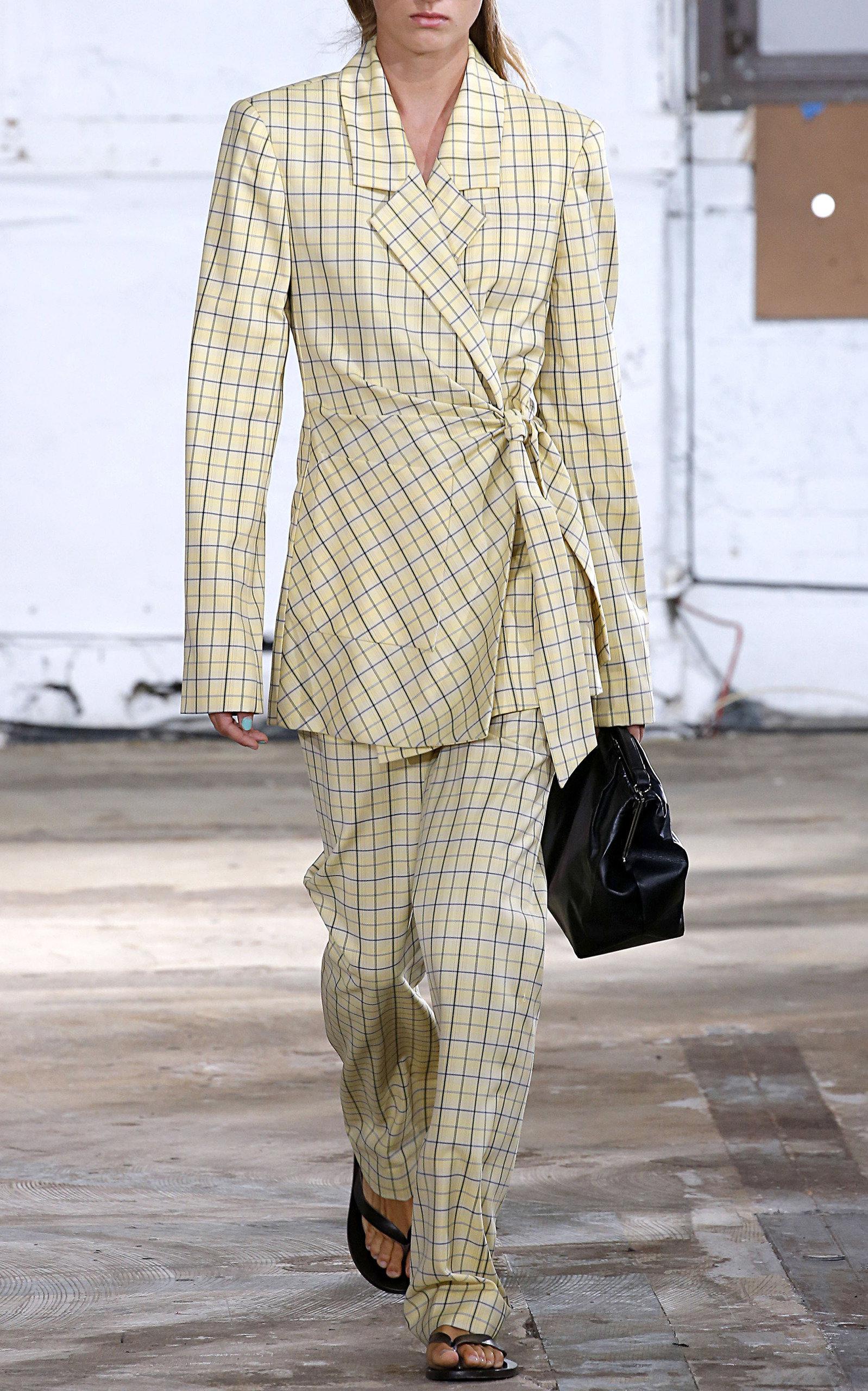 tibi marvel plaid wrap jacket