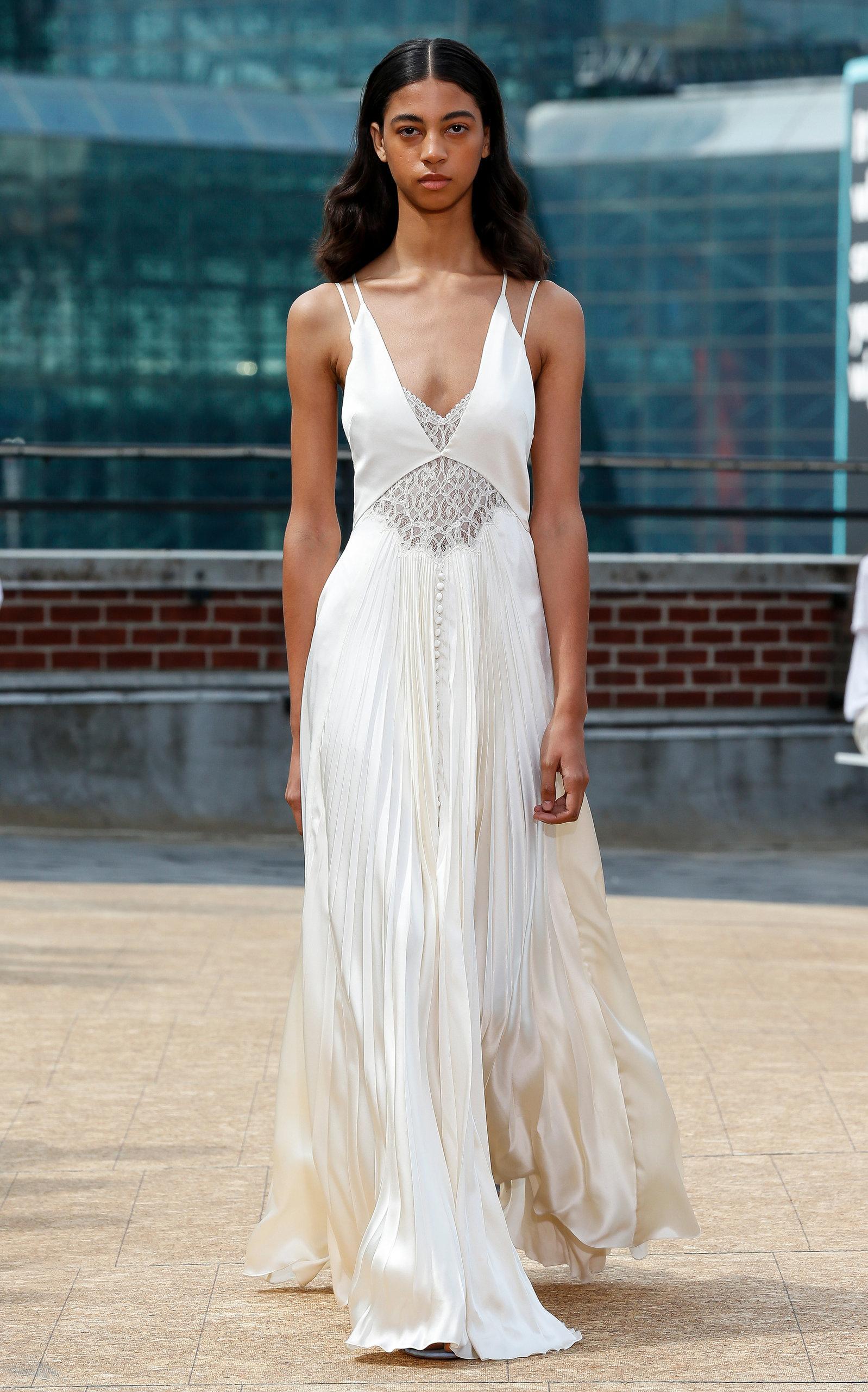 Jonathan Simkhai Kolbi Lace-accented Pleated Maxi Dress in White