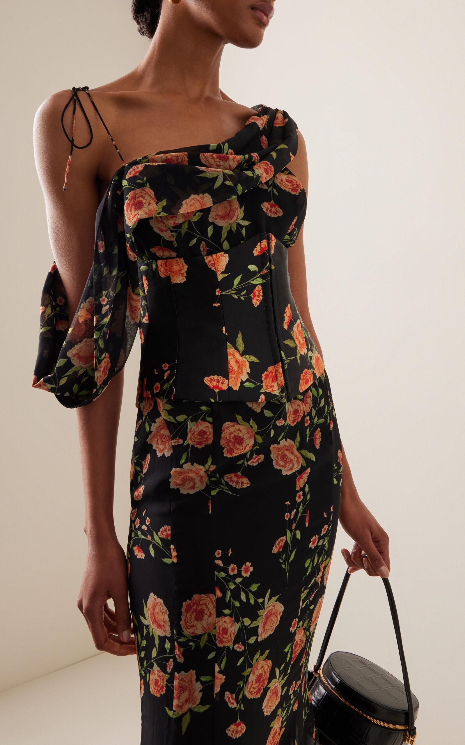 De La Vali Brulee Corseted Floral-chiffon Maxi Dress in Black | Lyst De La Vali Brulee Corseted Floral-chiffon Maxi Dress in Black | Lyst