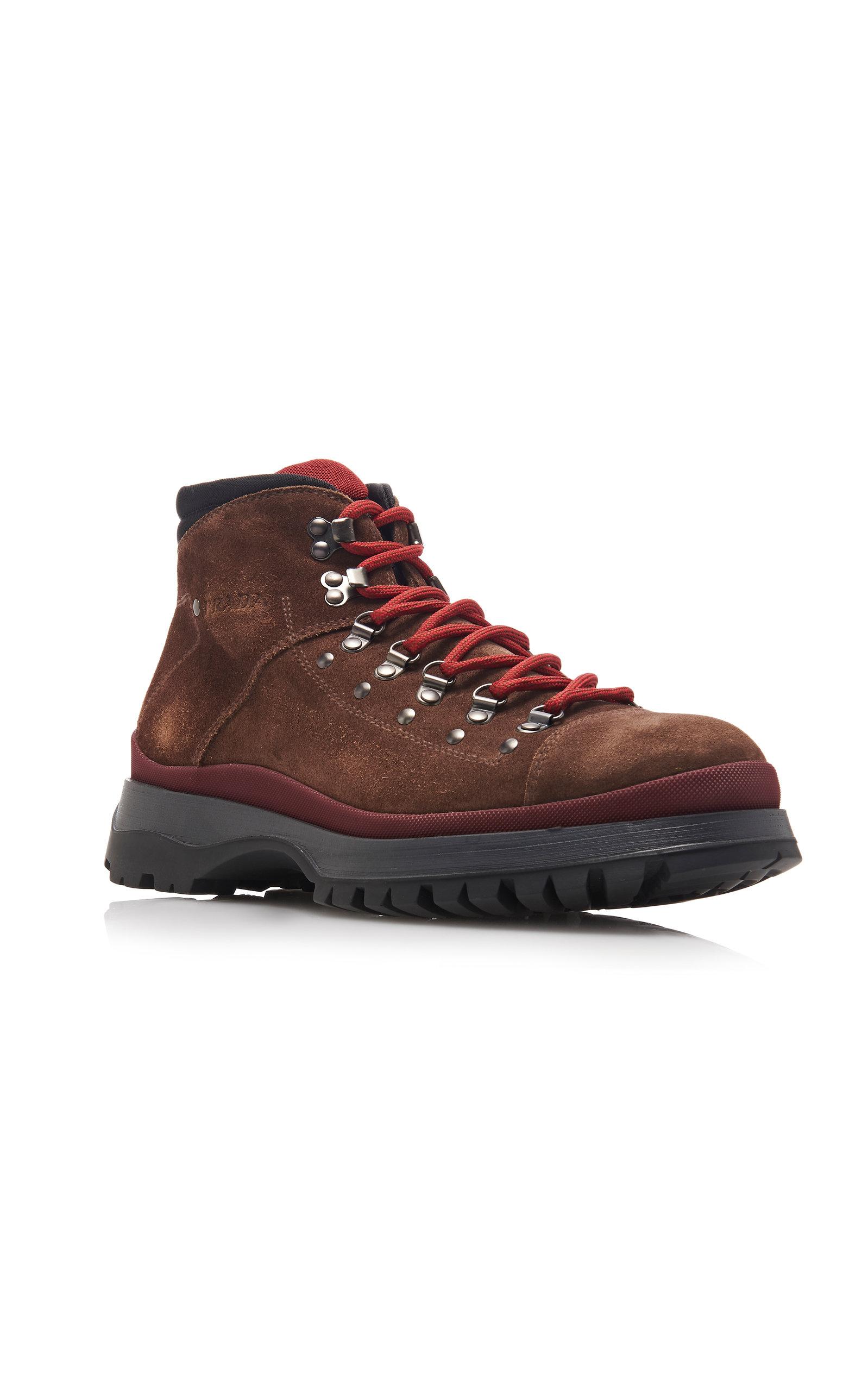 Prada Leather Suede Hiking Boot in Brown for Men - Lyst