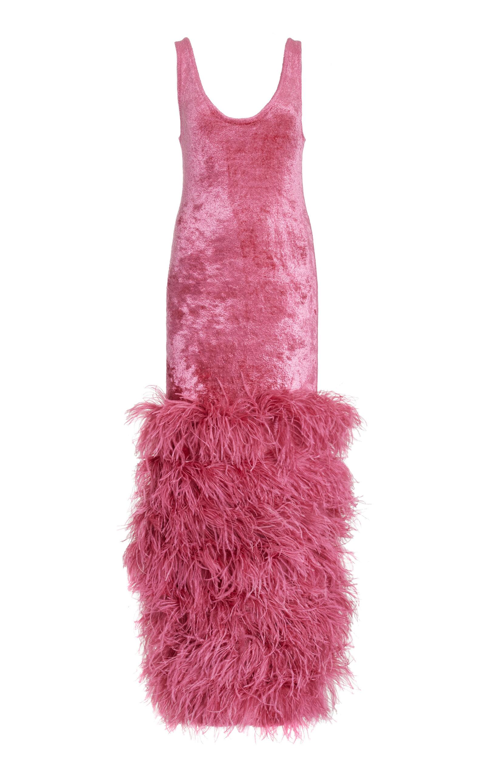 LAPOINTE Feather-trimmed Velvet Maxi Dress in Pink | Lyst LAPOINTE Feather-trimmed Velvet Maxi Dress in Pink | Lyst