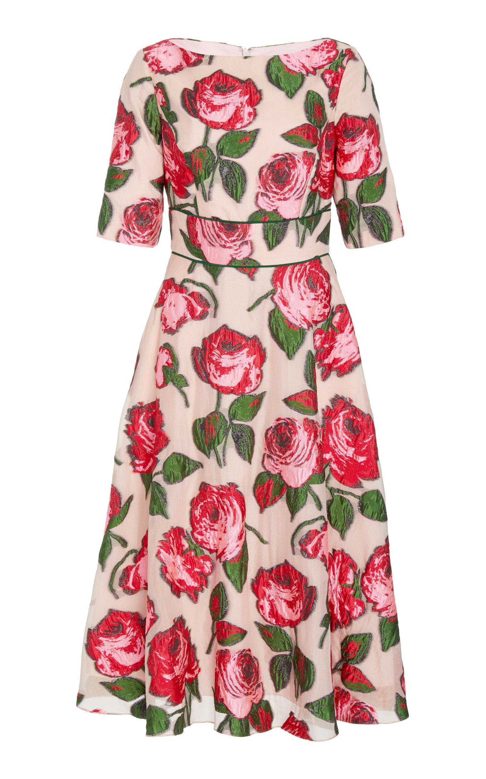 Lela Rose Synthetic Embroidered Floral Fil Coupé Midi Dress in Pink - Lyst