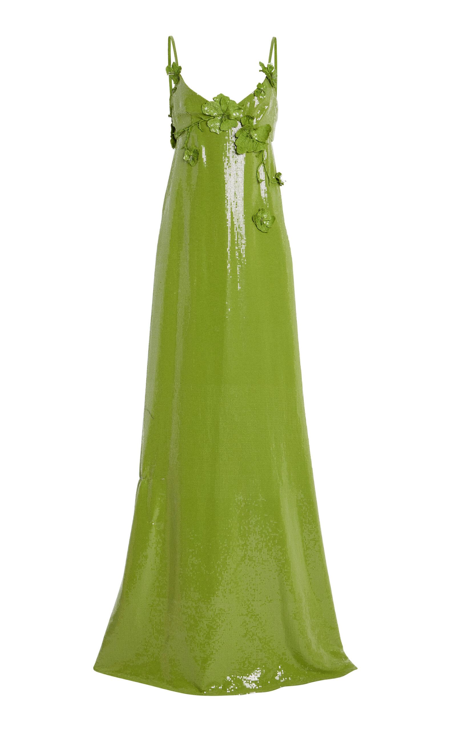 Oscar de la Renta Embellished Sequined Jersey Gown in Green | Lyst