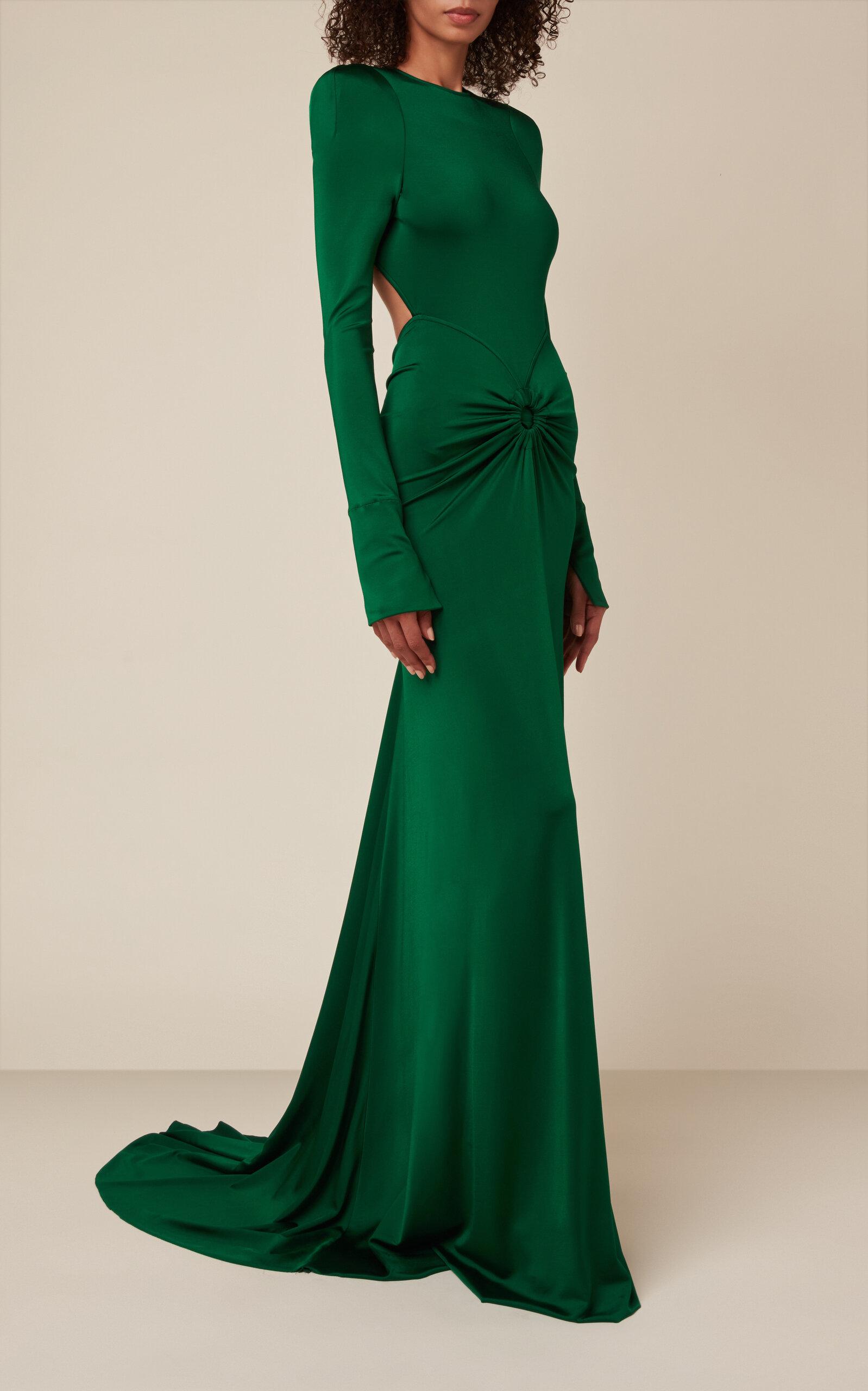 Victoria Beckham Gathered Open Back Gown in Green | Lyst Victoria Beckham Gathered Open Back Gown in Green | Lyst