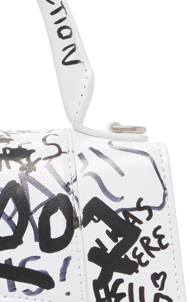 BALENCIAGA Calfskin Graffiti Hourglass Top Handle Bag XS White Black 661467