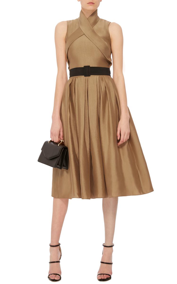 Martin Grant Silk Wrap Dress With Pleated Skirt in Gold (Metallic) - Lyst
