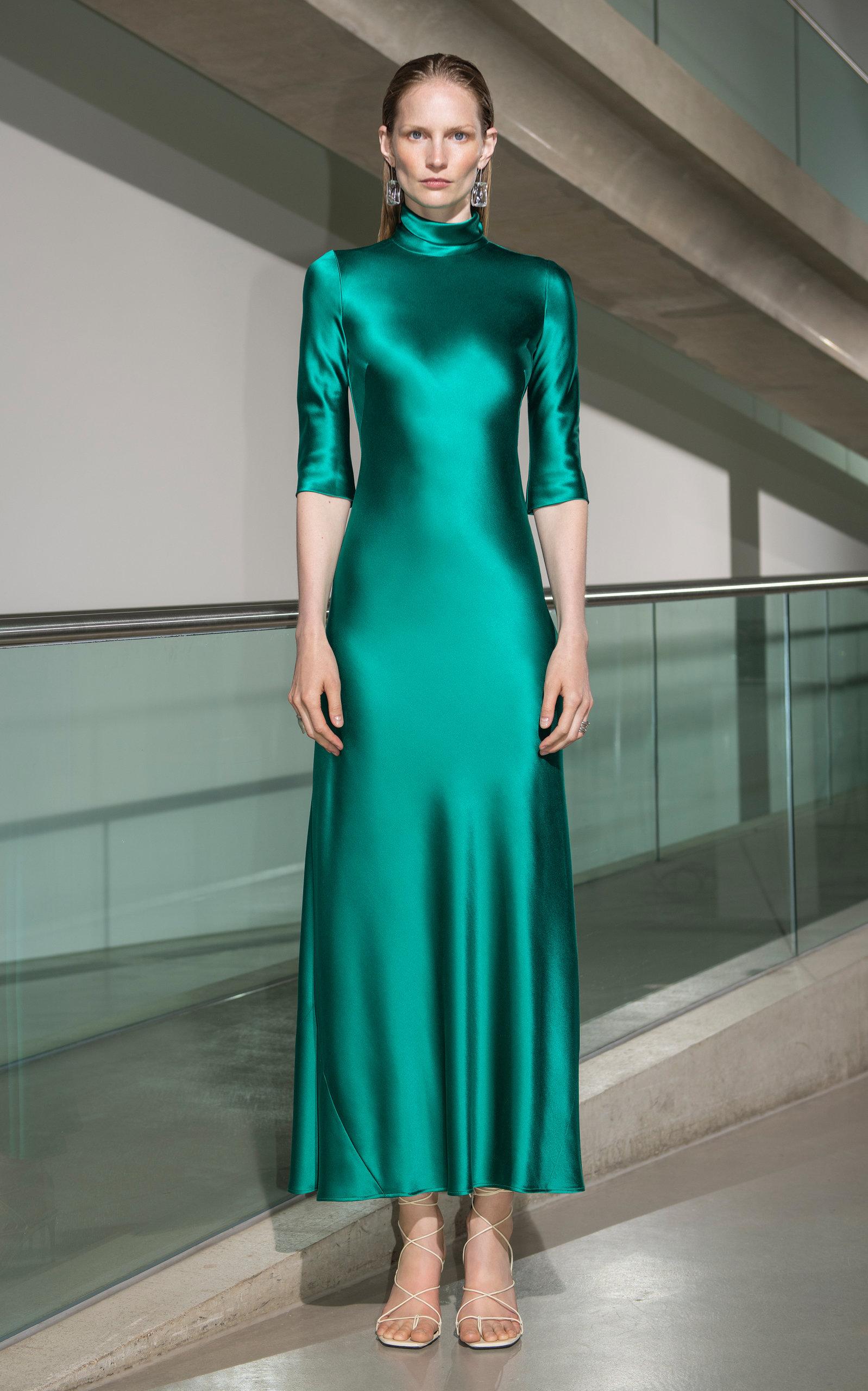 Galvan London Margot Silk-satin Turtleneck Gown in Green - Lyst