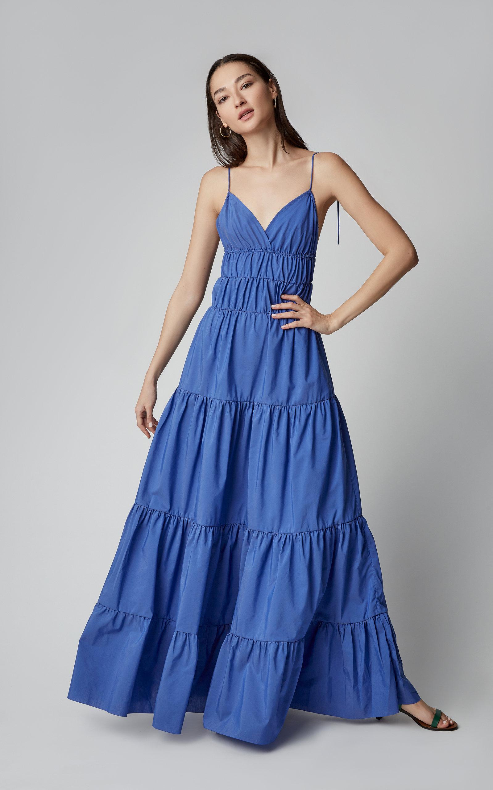 Marques'Almeida Tiered Ruched Cotton-poplin Maxi Dress in Blue - Lyst