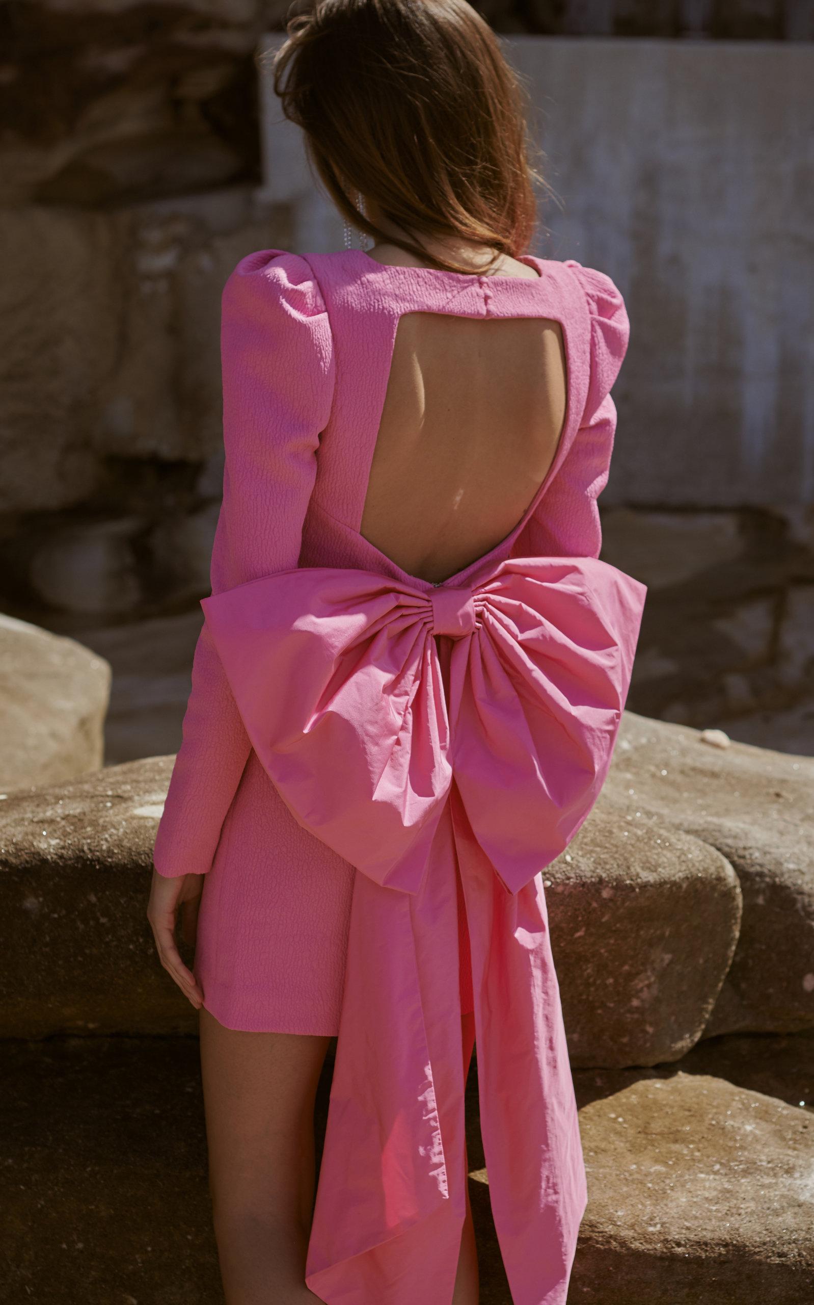 Rebecca Vallance Montez Open-back Bow Crepe Mini Dress in Pink | Lyst