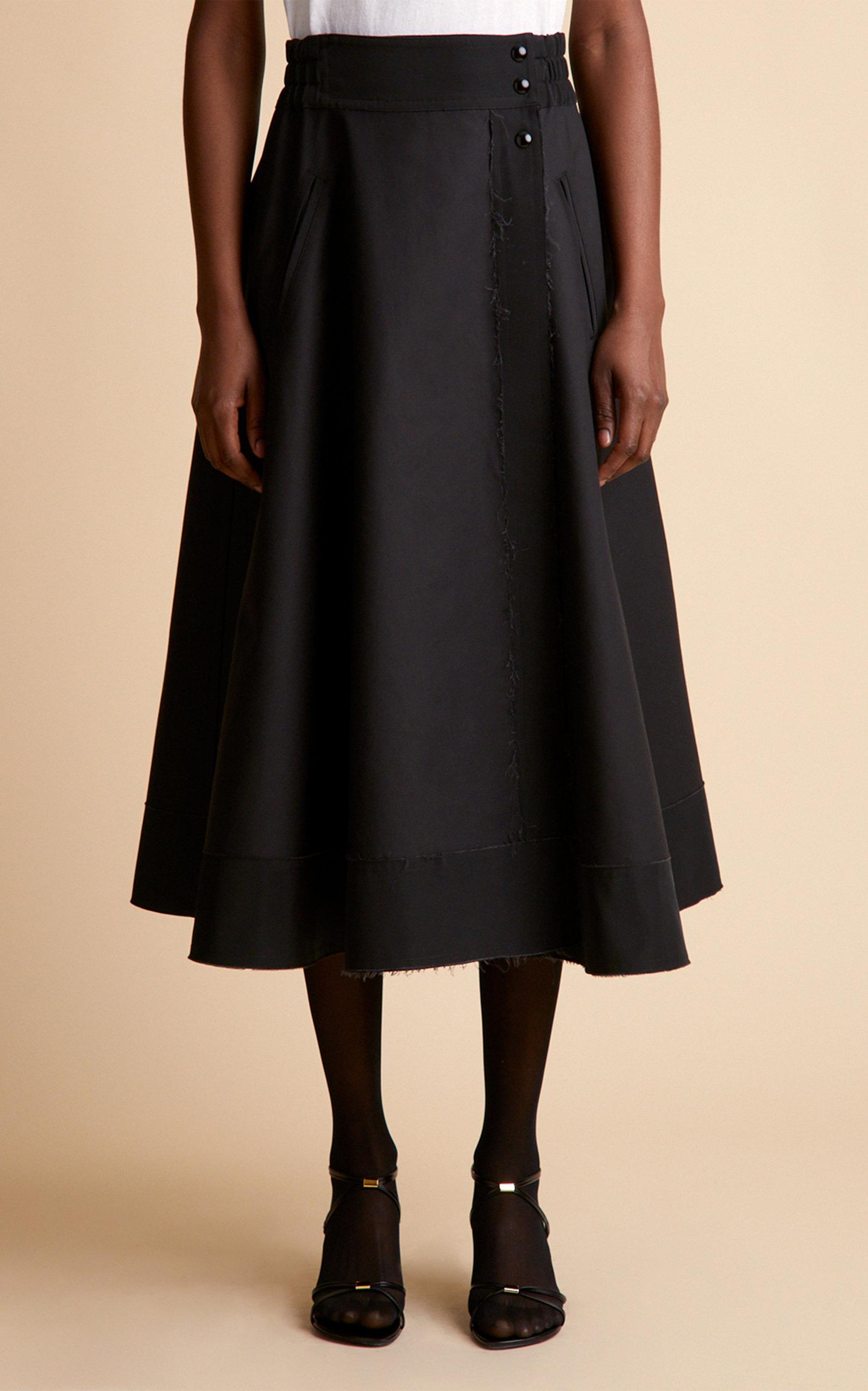 Khaite Olga Cotton Midi Skirt in Black | Lyst