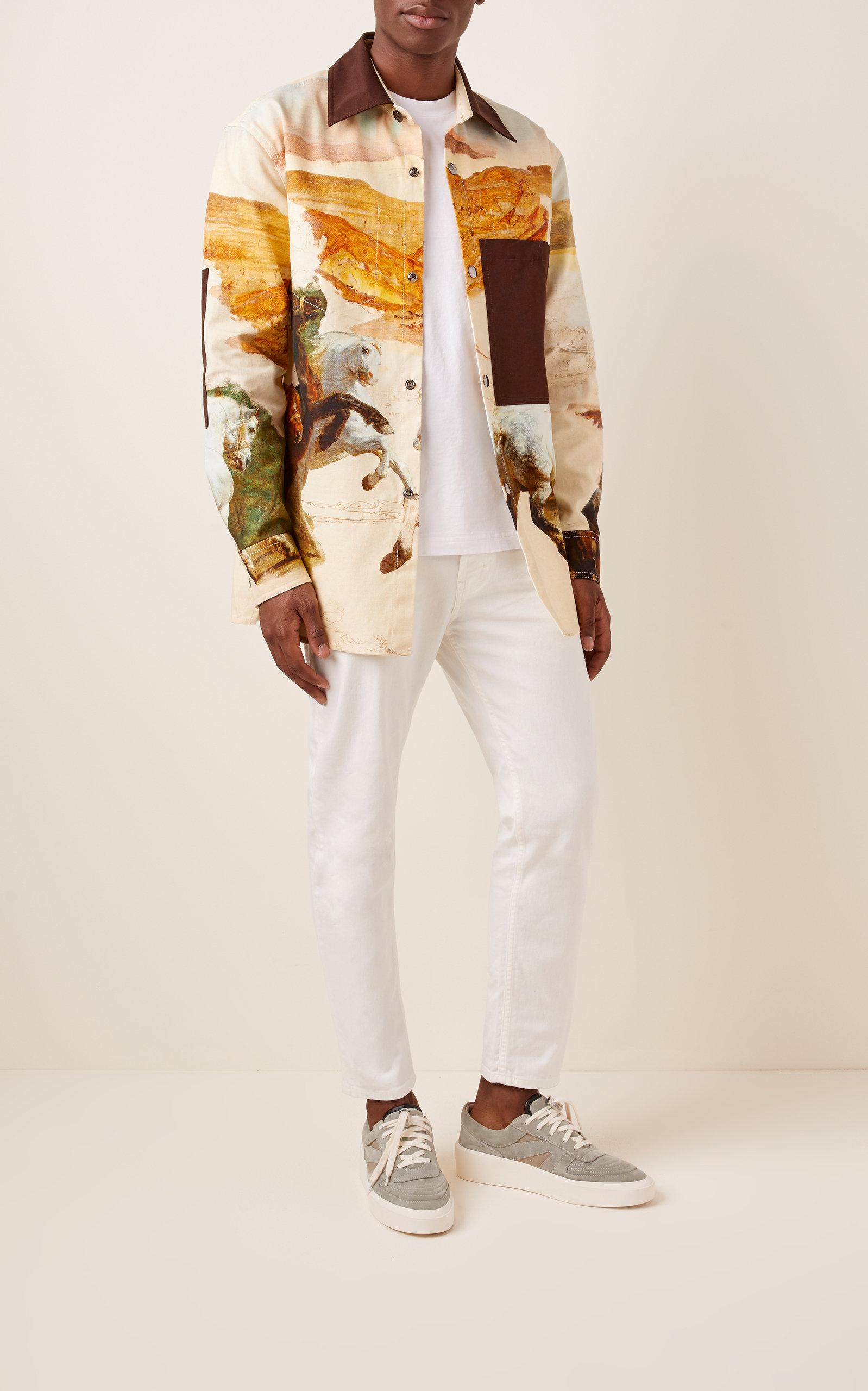 Horse-print Cotton Shirt Jacket for Men 