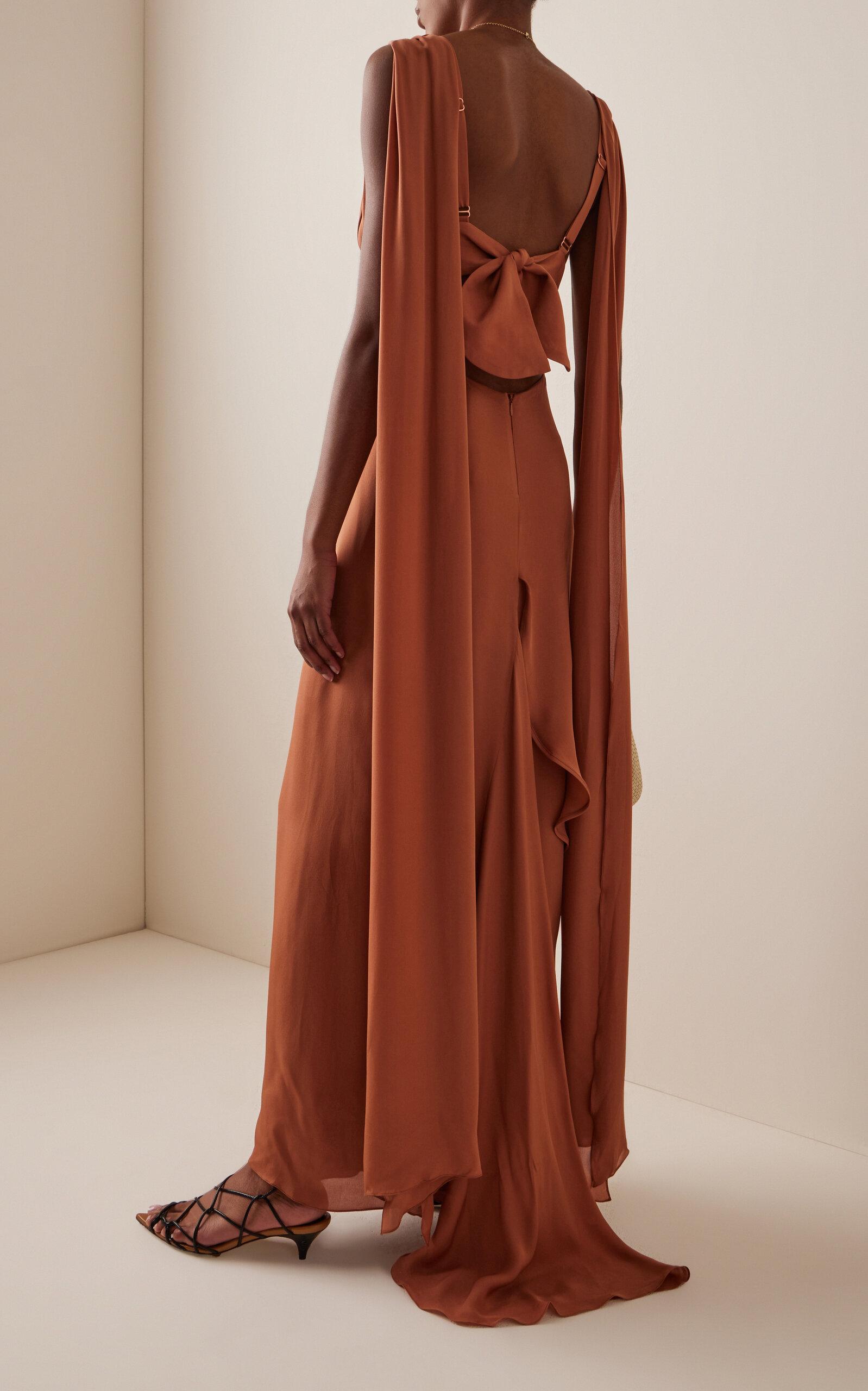 Johanna Ortiz Ocean Mysteries Draped Silk Maxi Dress in Brown | Lyst