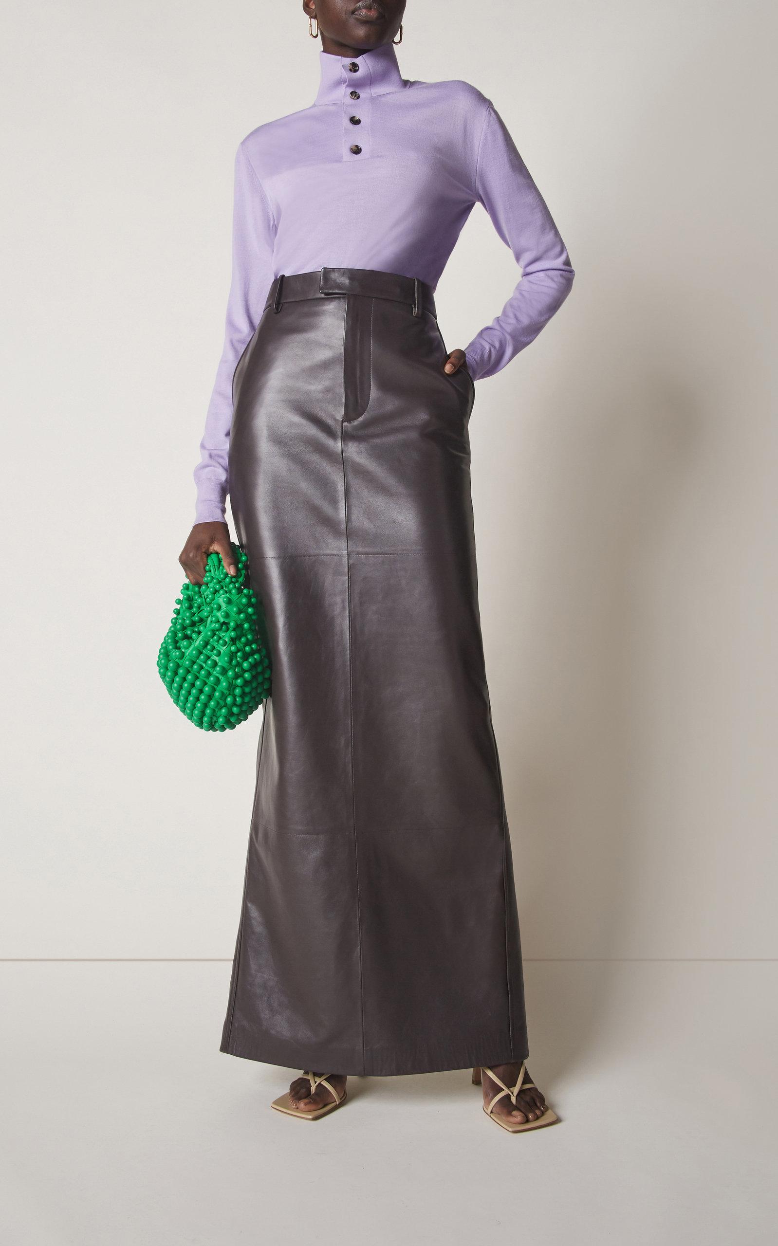 Bottega Veneta Leather Column Maxi Skirt in Brown | Lyst