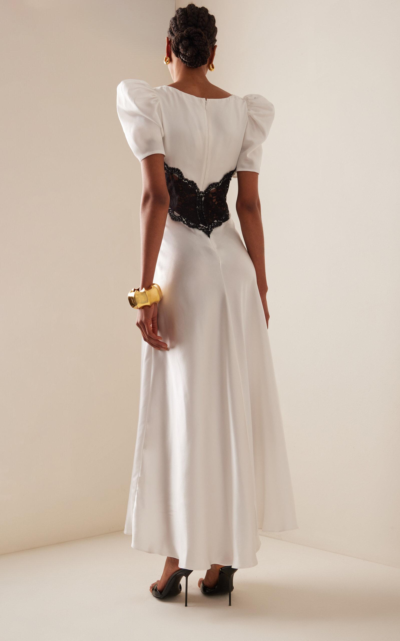 rodarte puff-sleeve silk & lace dress Rodarte Silk Satin Short Sleeve Maxi Dress