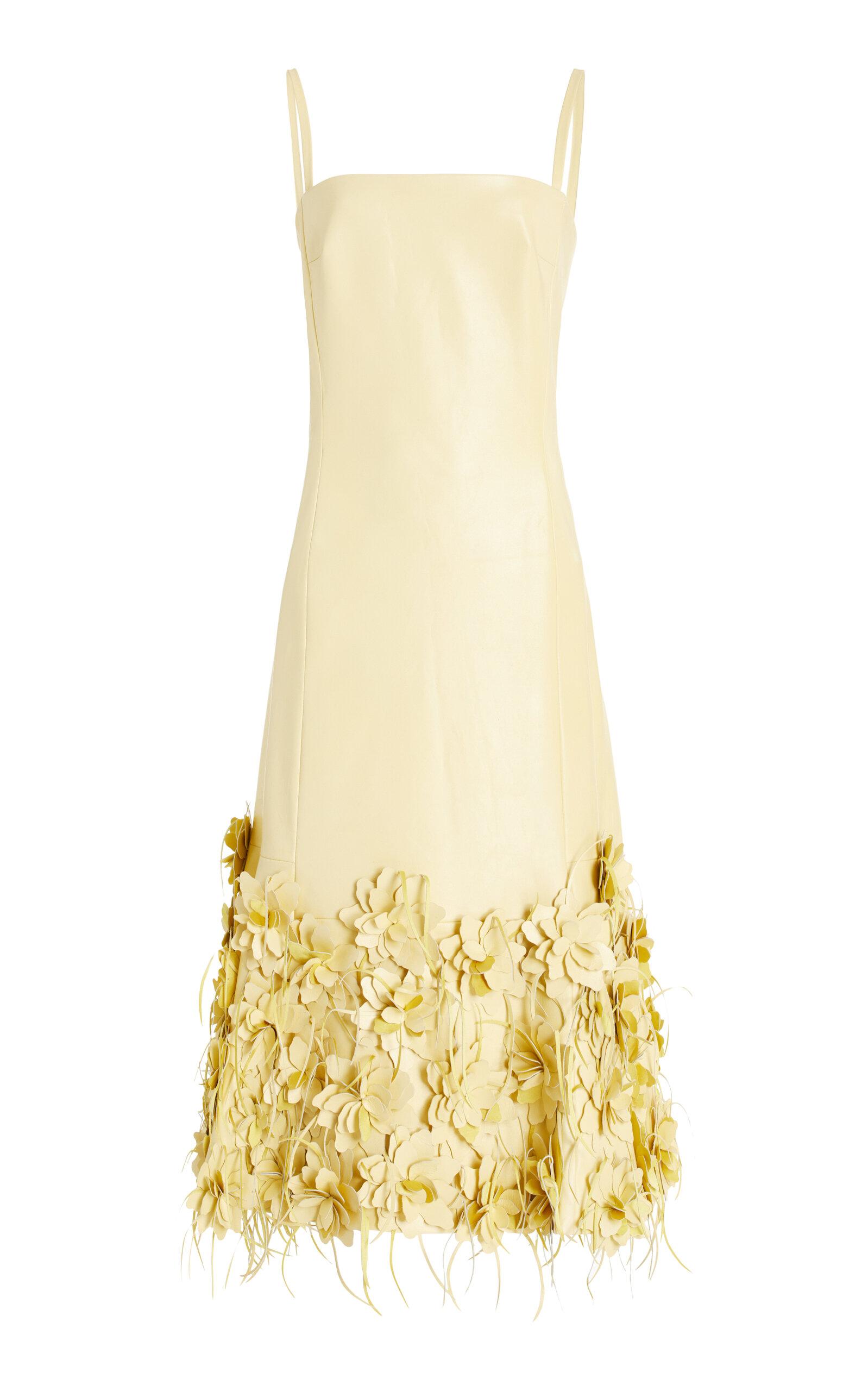 Jonathan Simkhai Loulou Floral-Appliqud Vegan Leather Midi Dress in Yellow  | Lyst Canada
