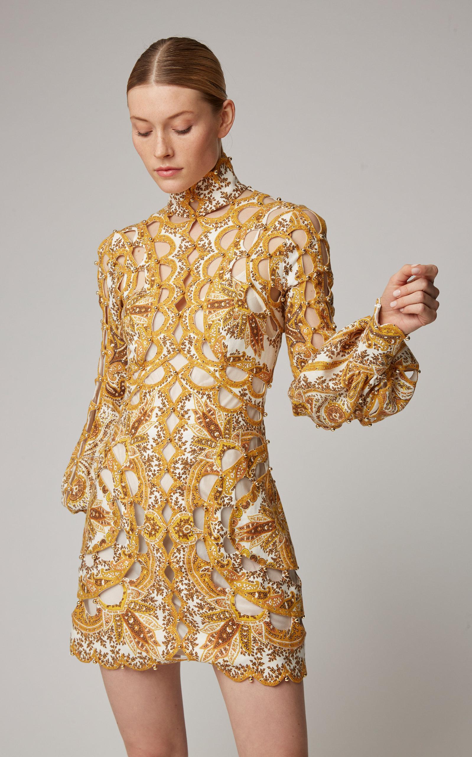 Zimmermann Zippy Paisley Print Cut Out Linen Mini Dress in Yellow | Lyst