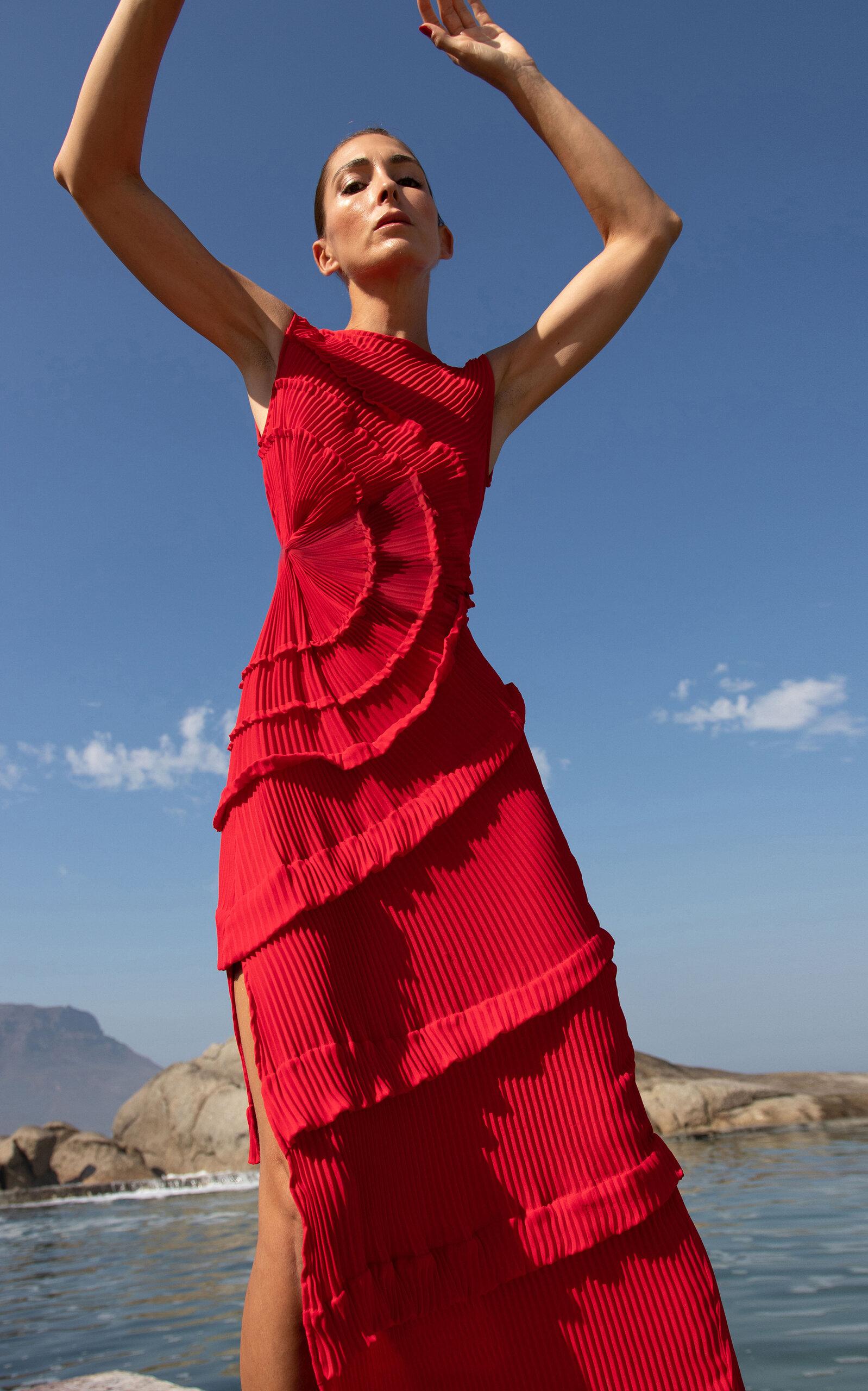 georgia hardinge exclusive opal ruffled plissé jersey maxi dress Georgia Hardinge - Shop main image 0
