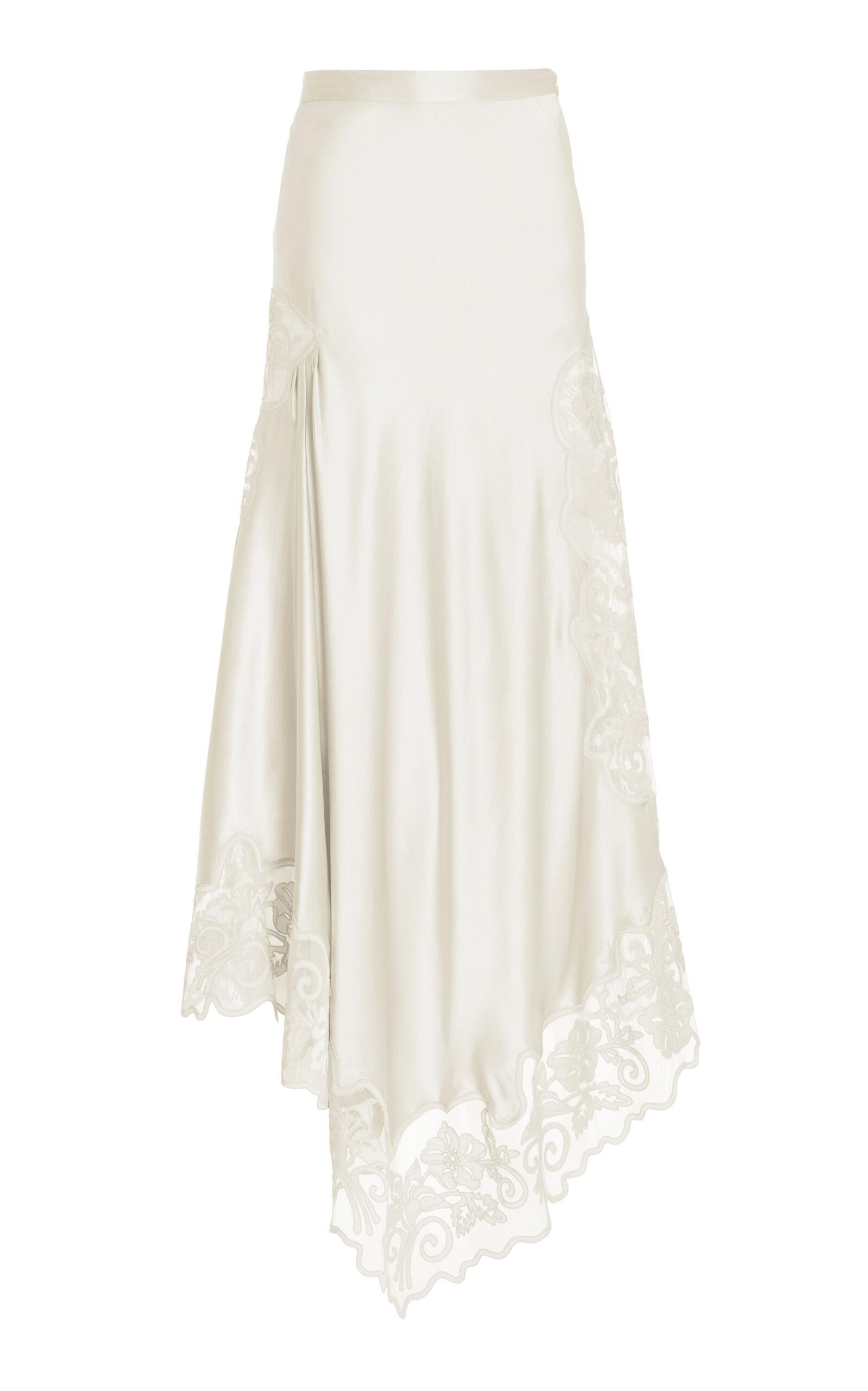 Ulla Johnson Cressida Lace-trimmed Silk Midi Skirt in White