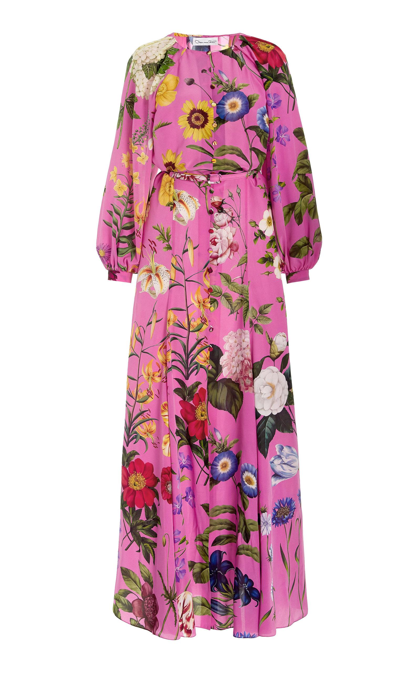 Oscar de la Renta Floral-print Silk Maxi Dress in Pink | Lyst