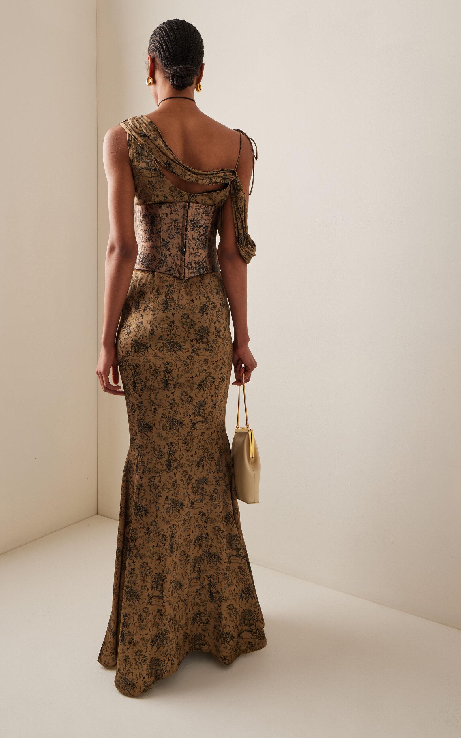 De La Vali Brulee Draped Silk Corset Maxi Dress in Natural | Lyst