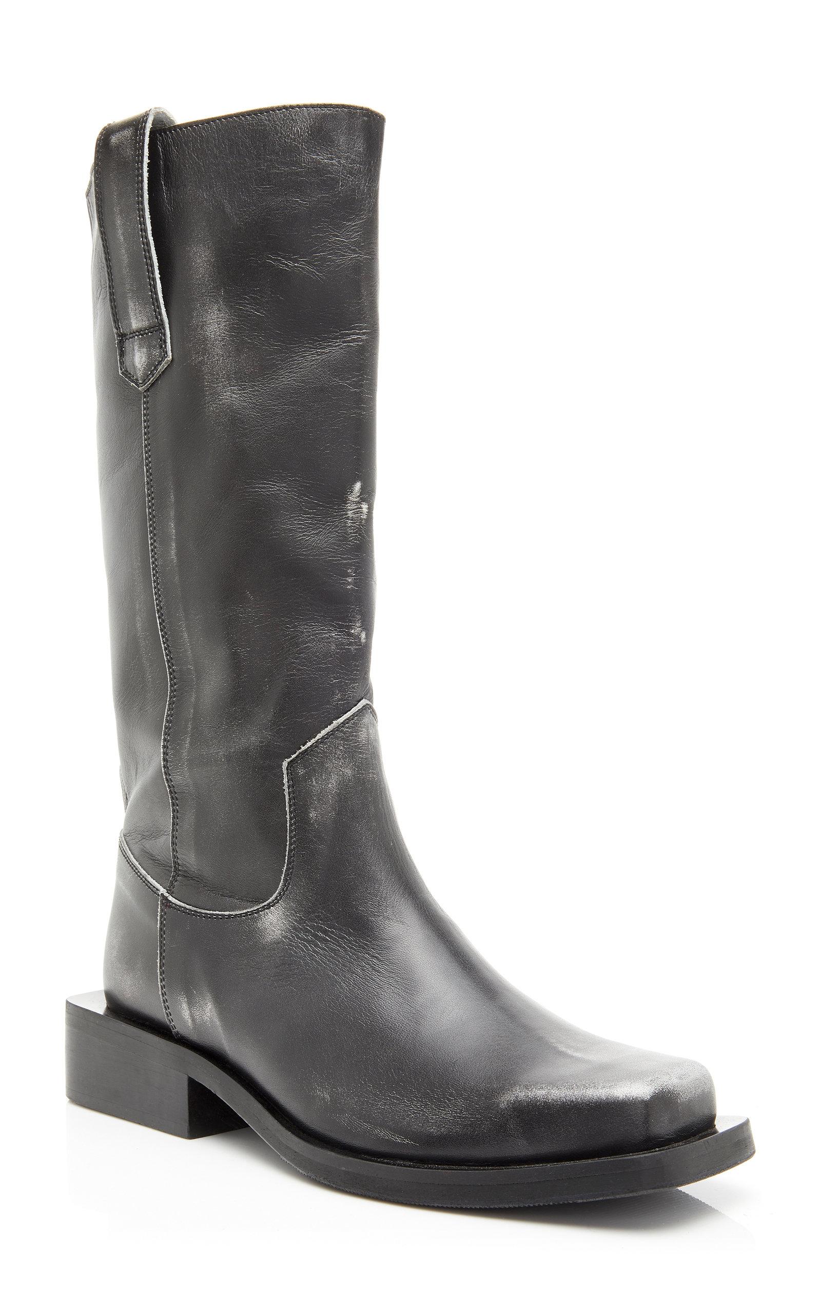 Ganni Exclusive Distressed Leather Motorcycle Boots in Black | Lyst