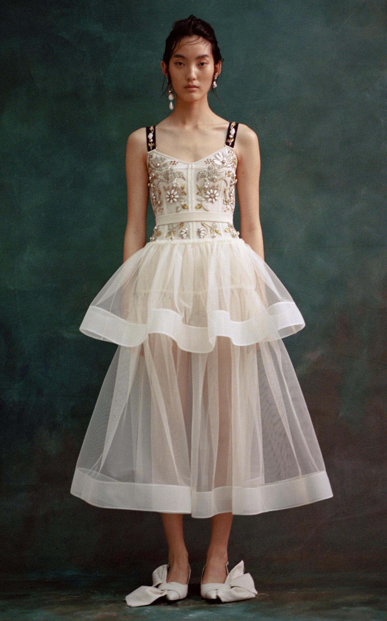 Erdem Embroidered Tulle Midi Dress in Natural | Lyst Erdem Embroidered Tulle Midi Dress in Natural | Lyst