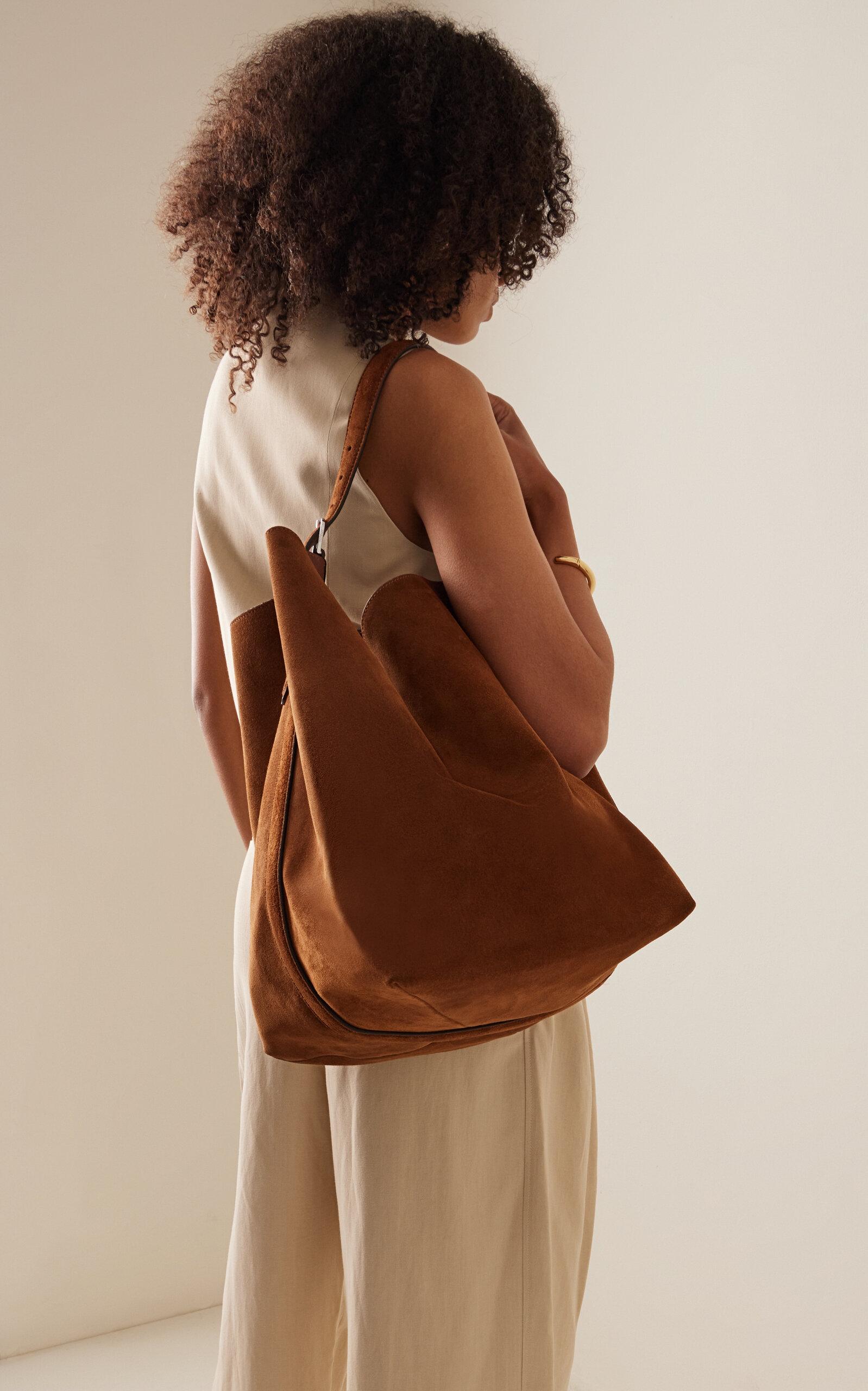 TOTEME Belted Suede Tote Bag in Brown | Lyst