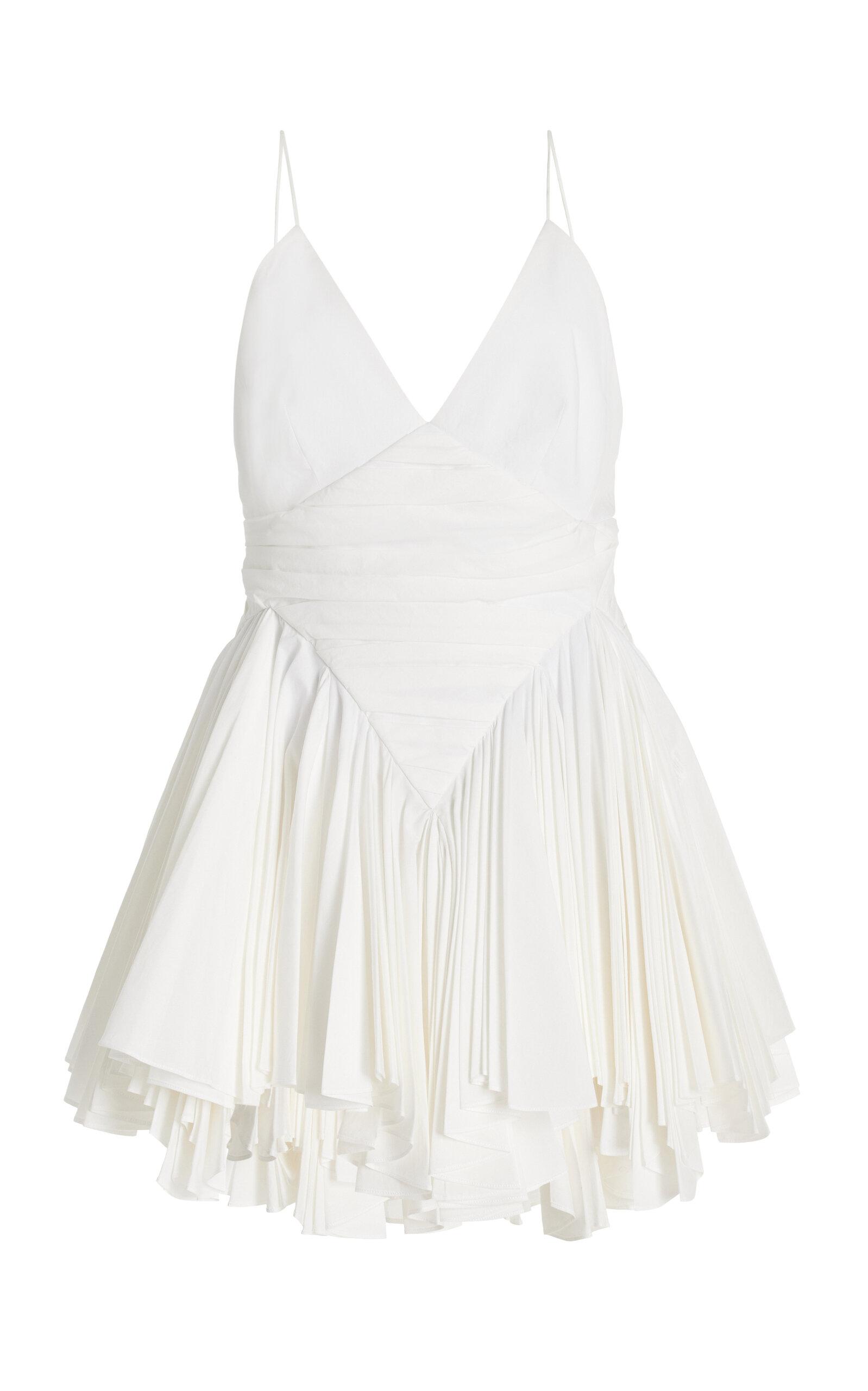 KHAITE Margot Pleated Cotton Mini Dress in White | Lyst
