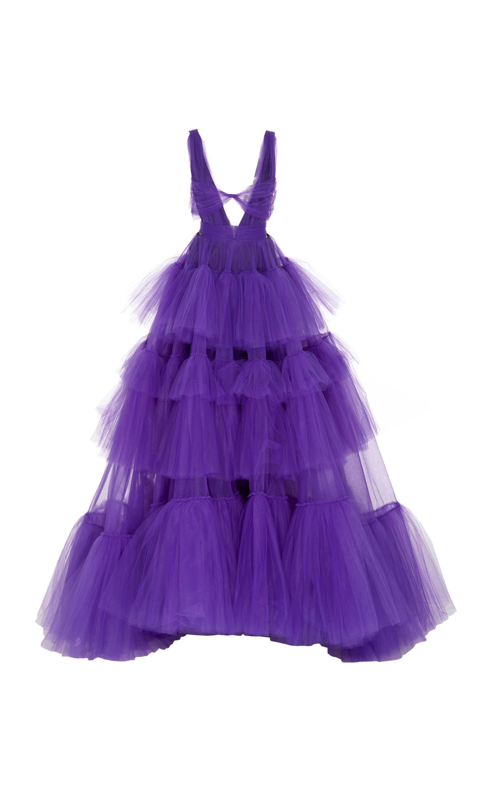 Christian Siriano Tiered Tulle Gown in Purple - Lyst