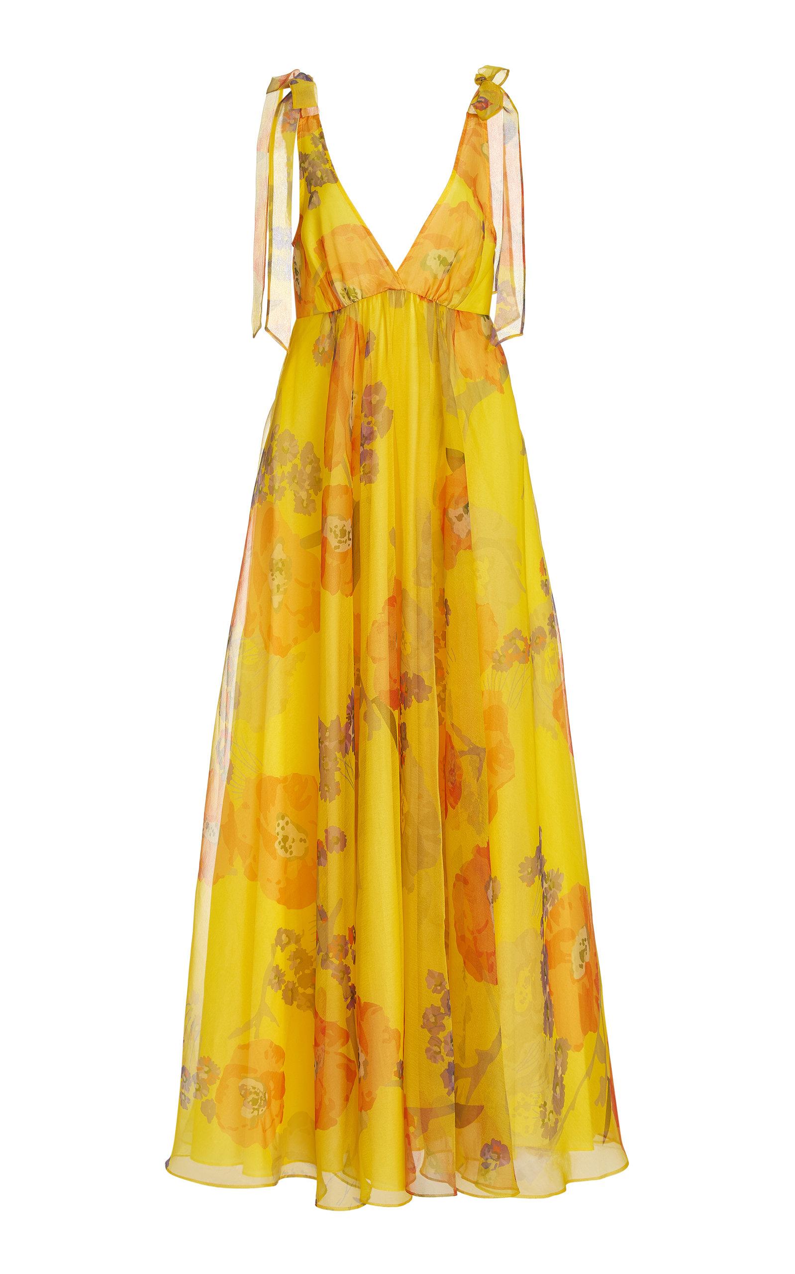 STAUD Dandelion Printed Organza Maxi Dress in Yellow | Lyst