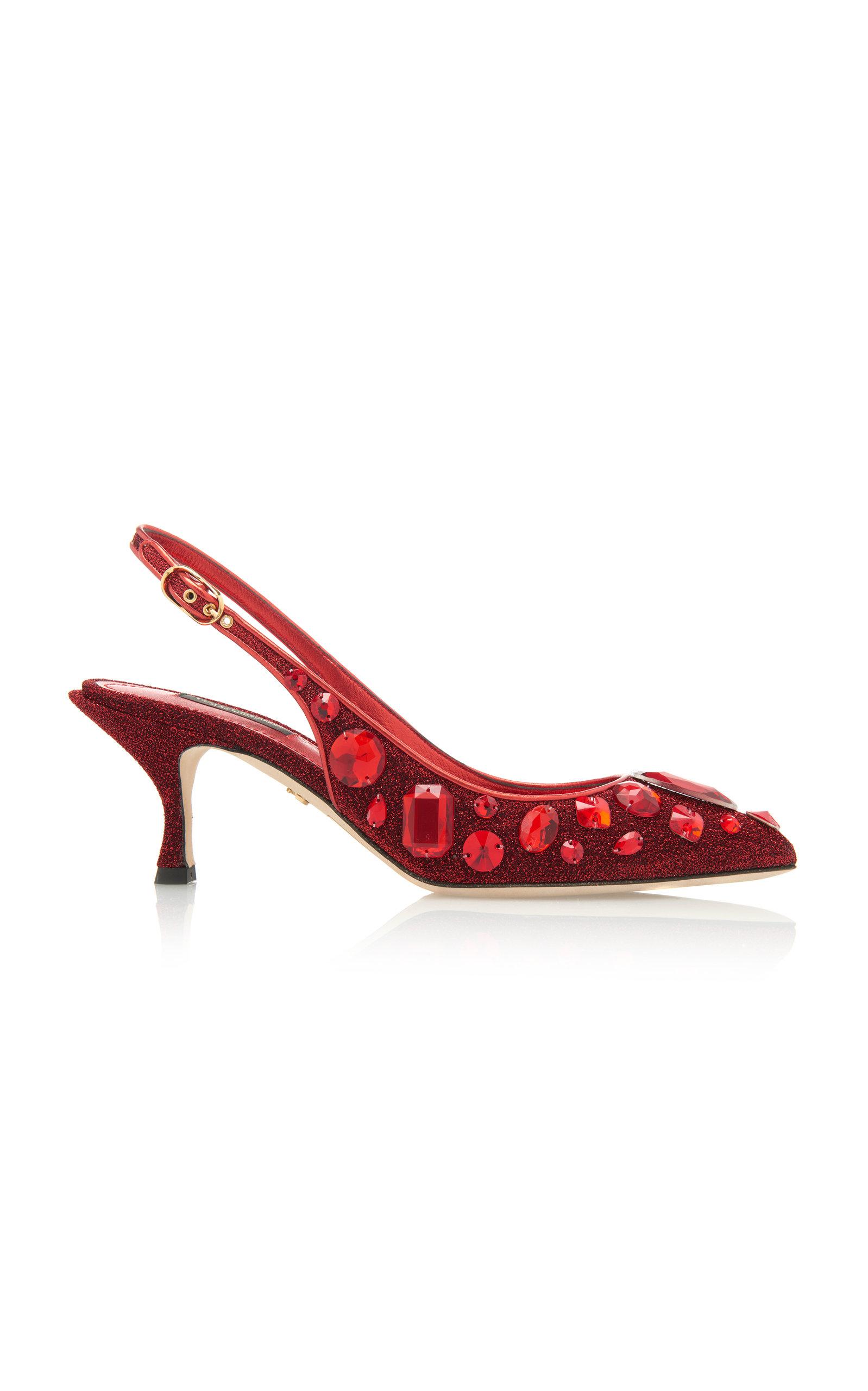 Dolce & Gabbana Crystal-embellished Metallic Slingback Pumps in Red - Lyst