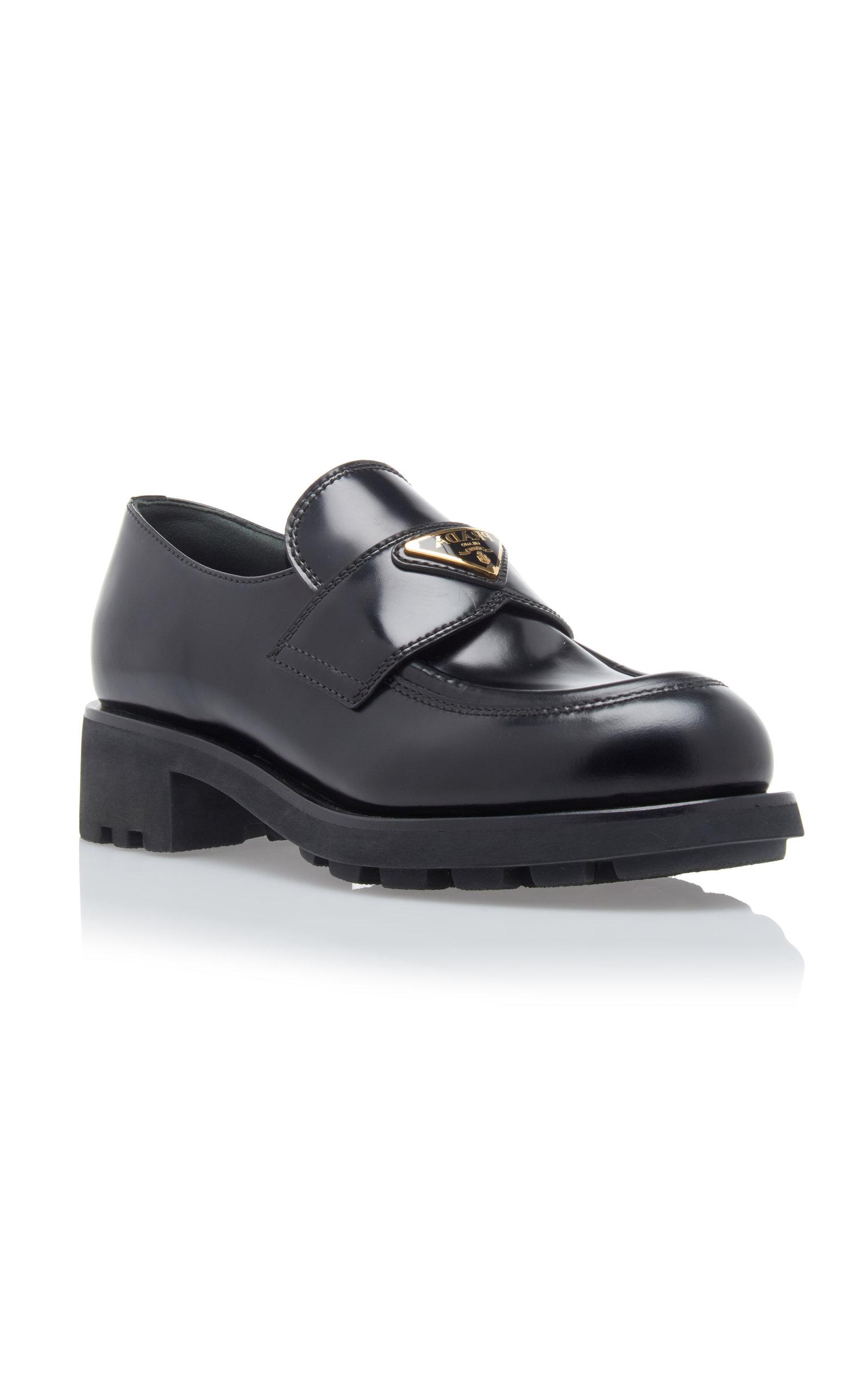 Prada Leather Platform Loafers in Black | Lyst