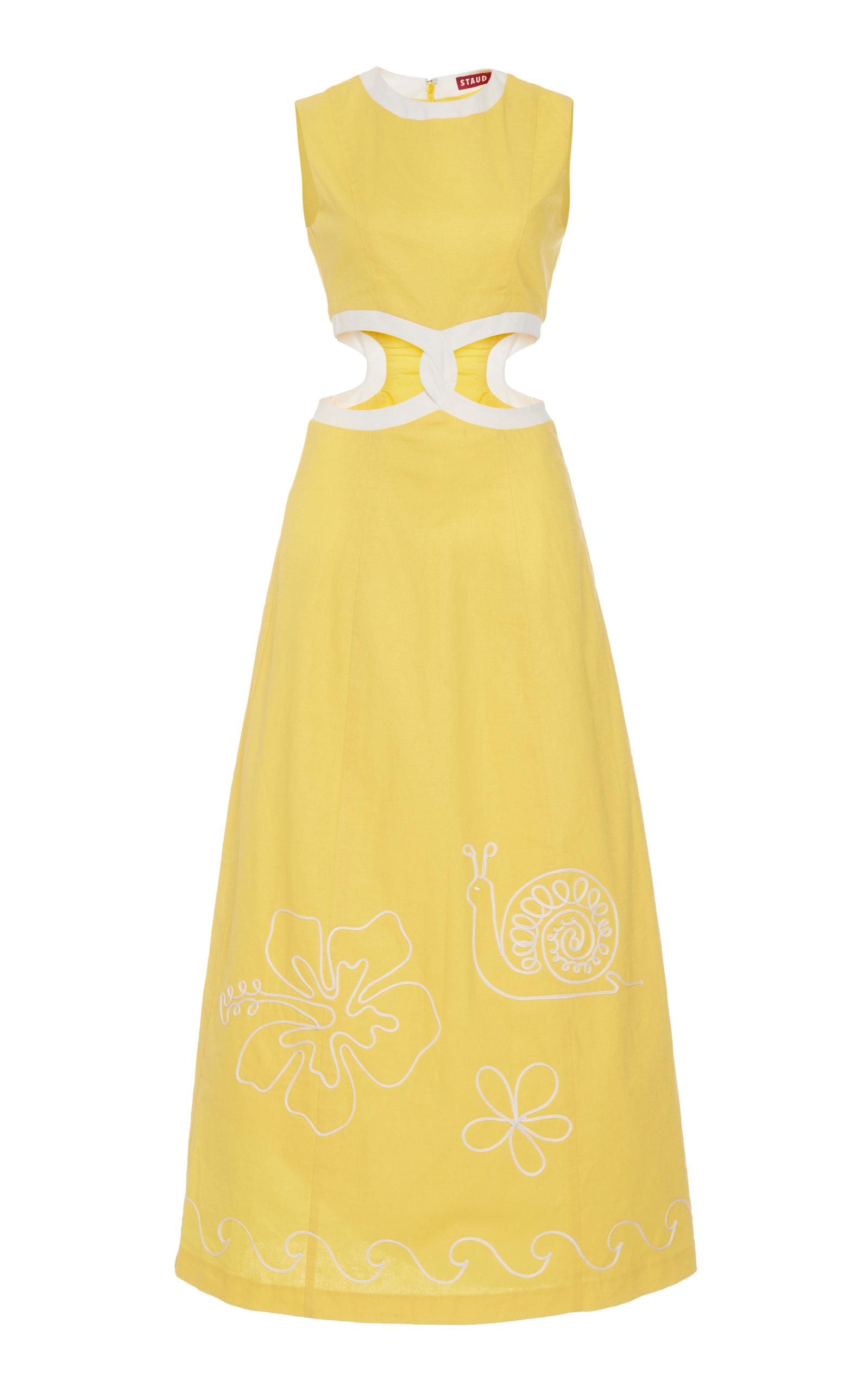 STAUD Colada Linen Blend Cutout Dress in Yellow | Lyst Australia