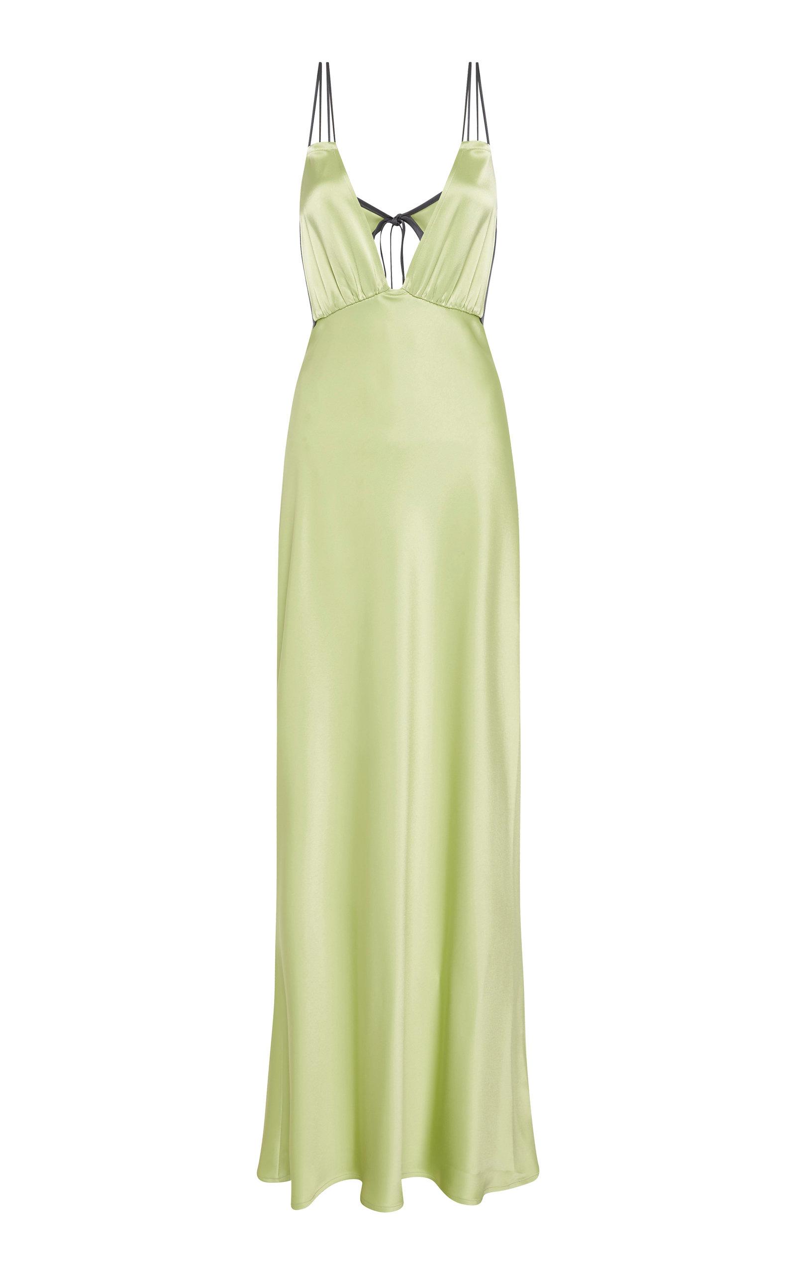 Paris Georgia Basics Bernie Pleated Sleeveless Satin Maxi Dress in Green |  Lyst