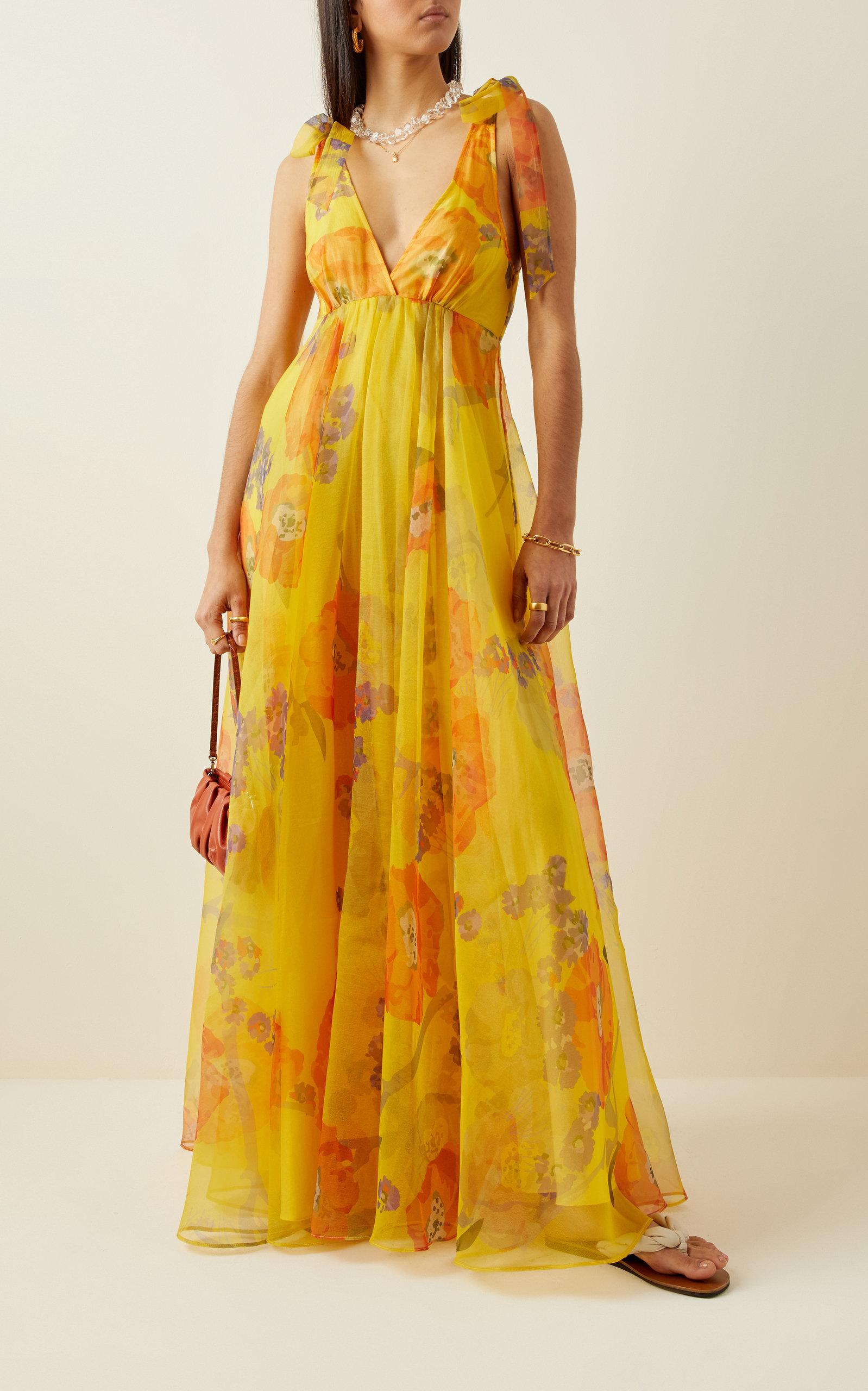 STAUD Dandelion Floral Organza Maxi Dress in Yellow