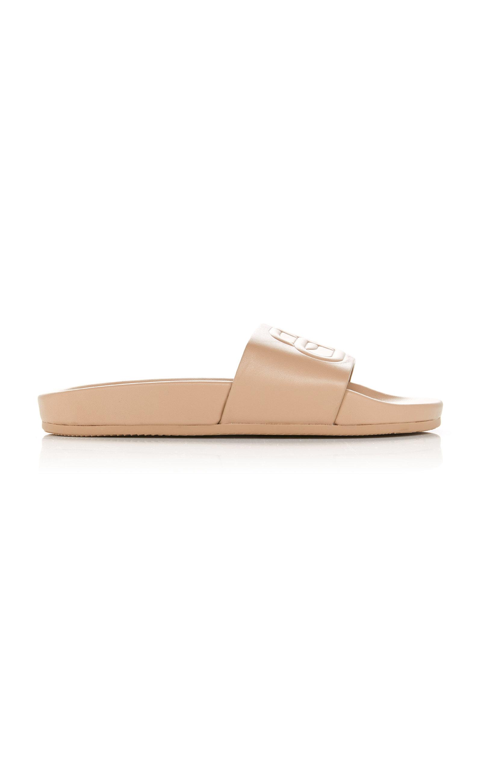 Balenciaga Logo-embossed Leather Slides in Nude (Natural) - Lyst
